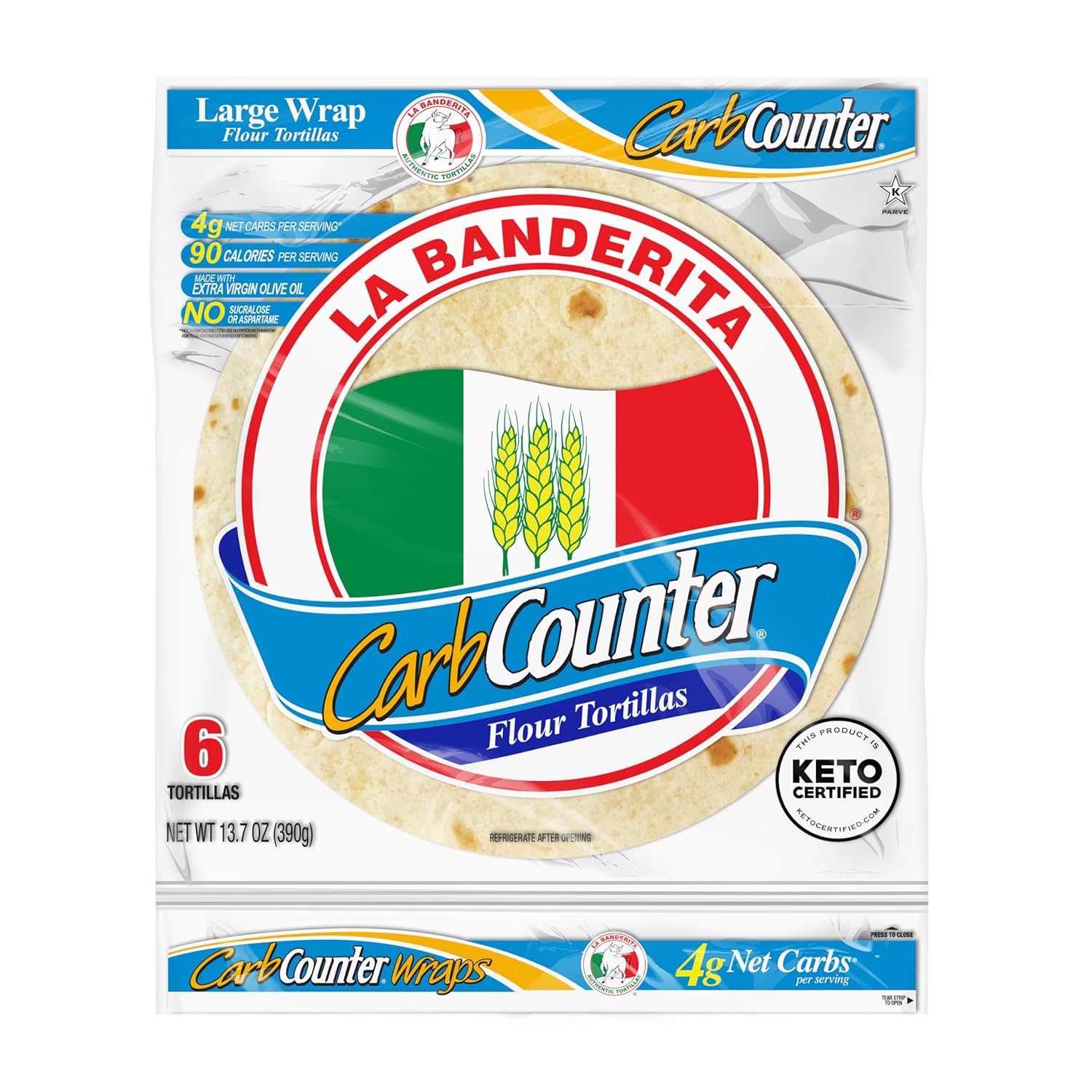 La Banderita Carb Counter® White | 10" Size Flour Tortillas |Carb Friendly |Keto Certified | 13.76 oz.| 6 Count (Pack of 10)