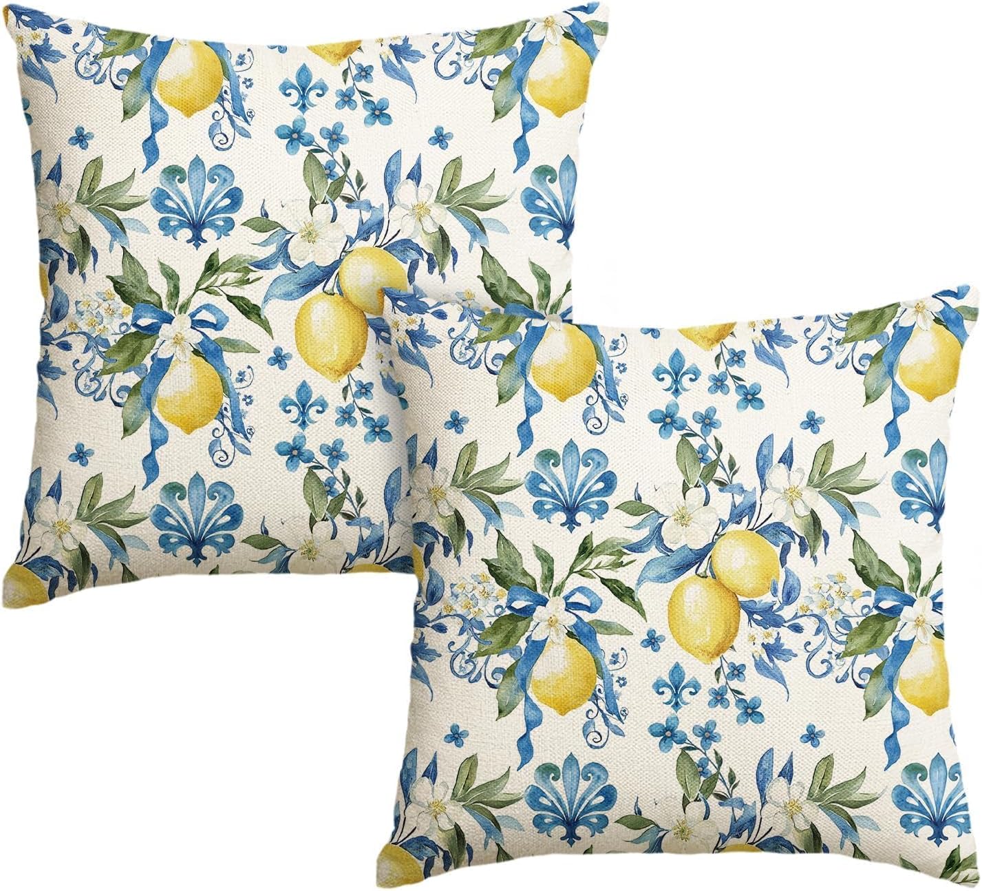Artoid Mode Lemon Flowers Summer Cushion Covers Set of 2, 45x45 cm Spring Seasonal Decorative Pillow Case Cover Sofa Living Room Decor