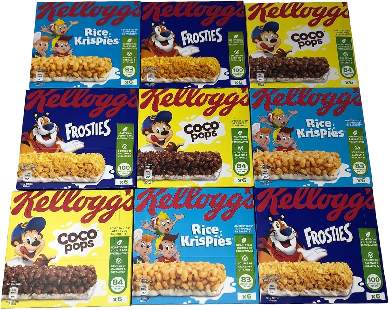 Multiple Kelloggs Coco Pops Bars 20g x18 Bars Rice Krispies Bars 20g x18 Frosties Bars 20g x18 Multipack Cereal Bars Bulk Buy (54 Bars Total)