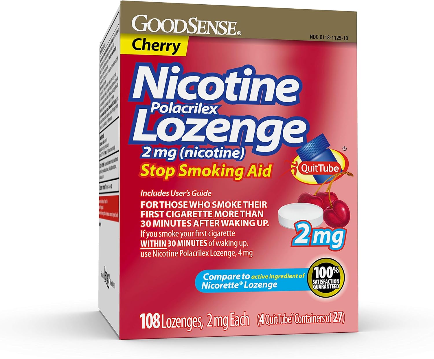 GoodSense Nicotine Polacrilex Lozenge, 2 mg (nicotine), Stop Smoking Aid, Cherry Flavor; quit smoking with cherry nicotine lozenge, 108 Count
