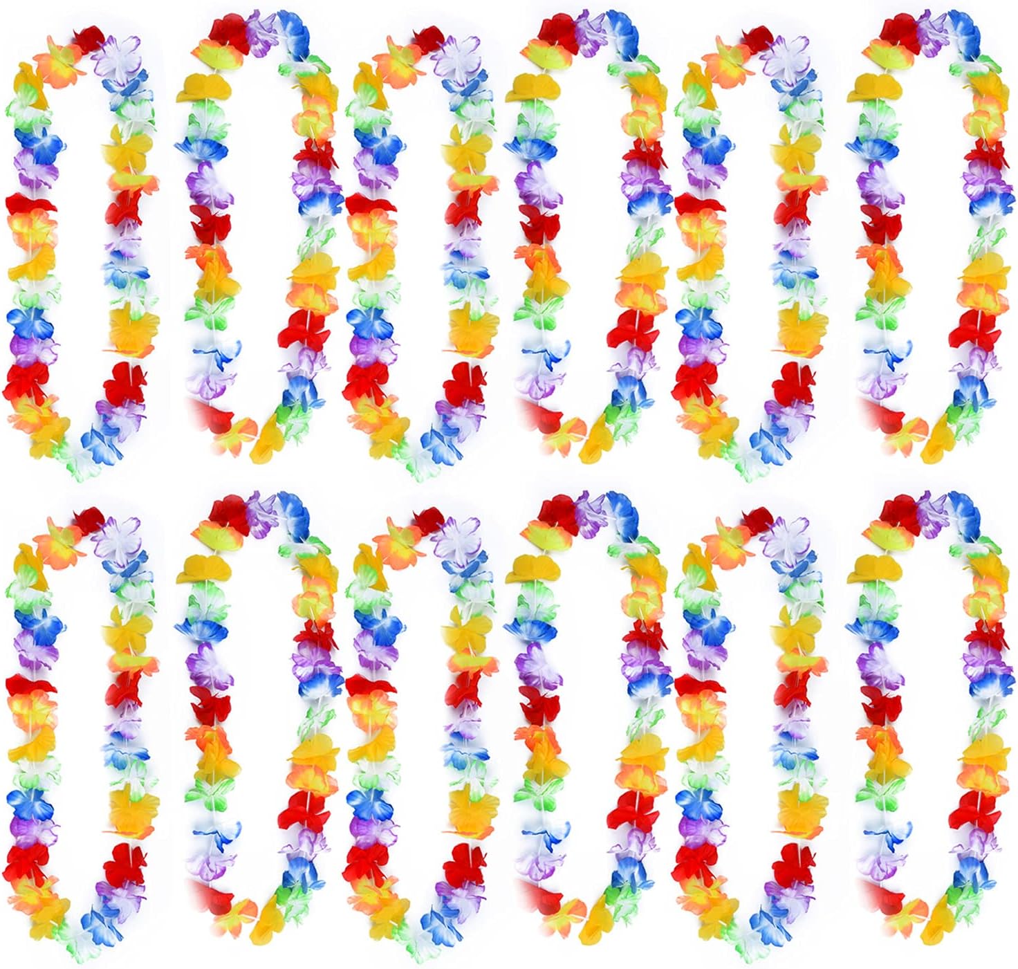 12 Pcs Hawaiian Garlands, Luau Aloha Flower Lei Perfect Hawaiian Fancy Dress,Beach Theme Party Supplies,Tropical Decorative Favours, Hawaiian Theme Pool Party Decorations Accessories for Adults Kids