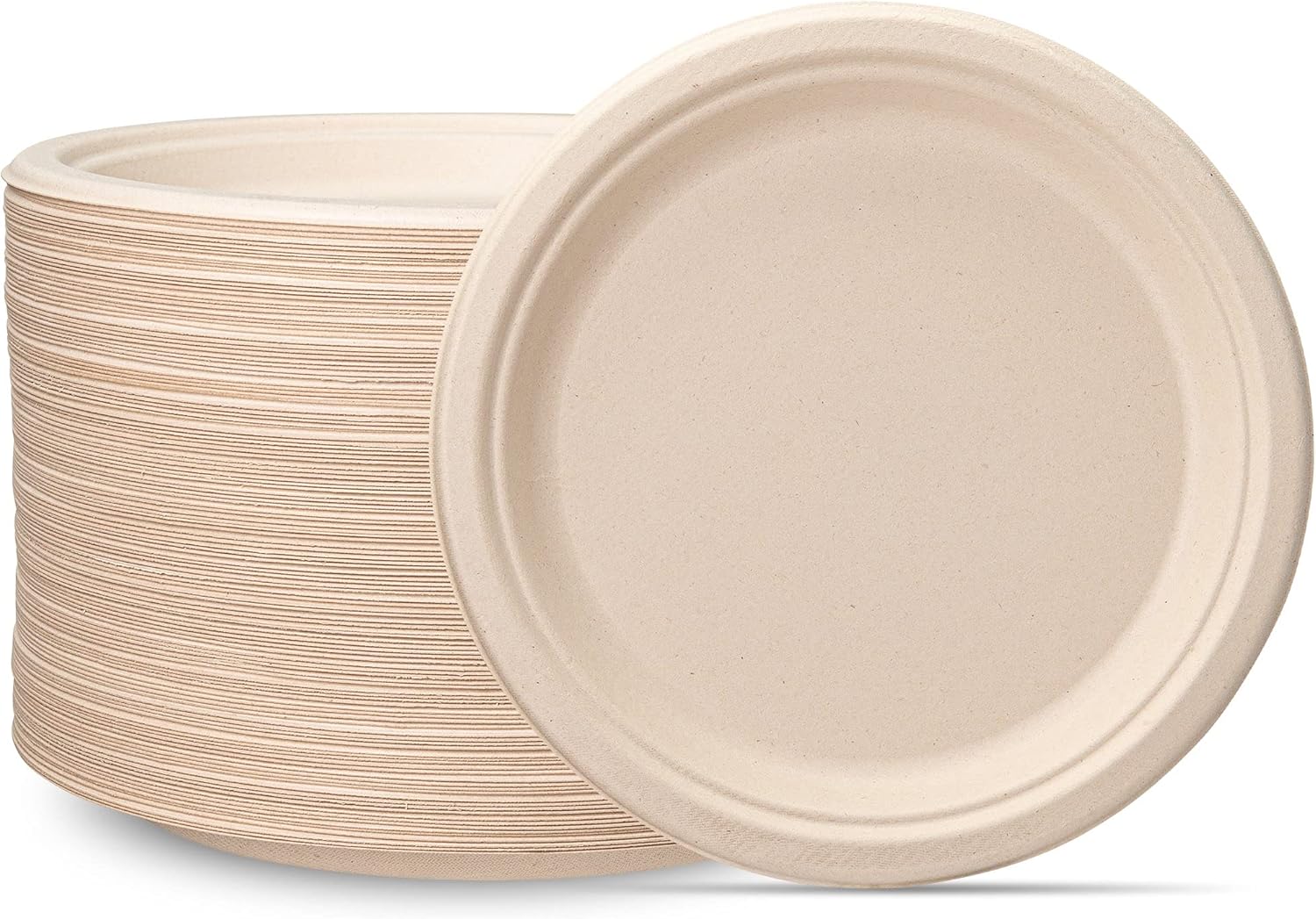 Comfy Package [9 Inch - 125 Pack Paper Plates, 100% Compostable Plates Heavy-Duty - Kraft Biodegradable Plates, Disposable Sugarcane Paper Plates - Brown Unbleached