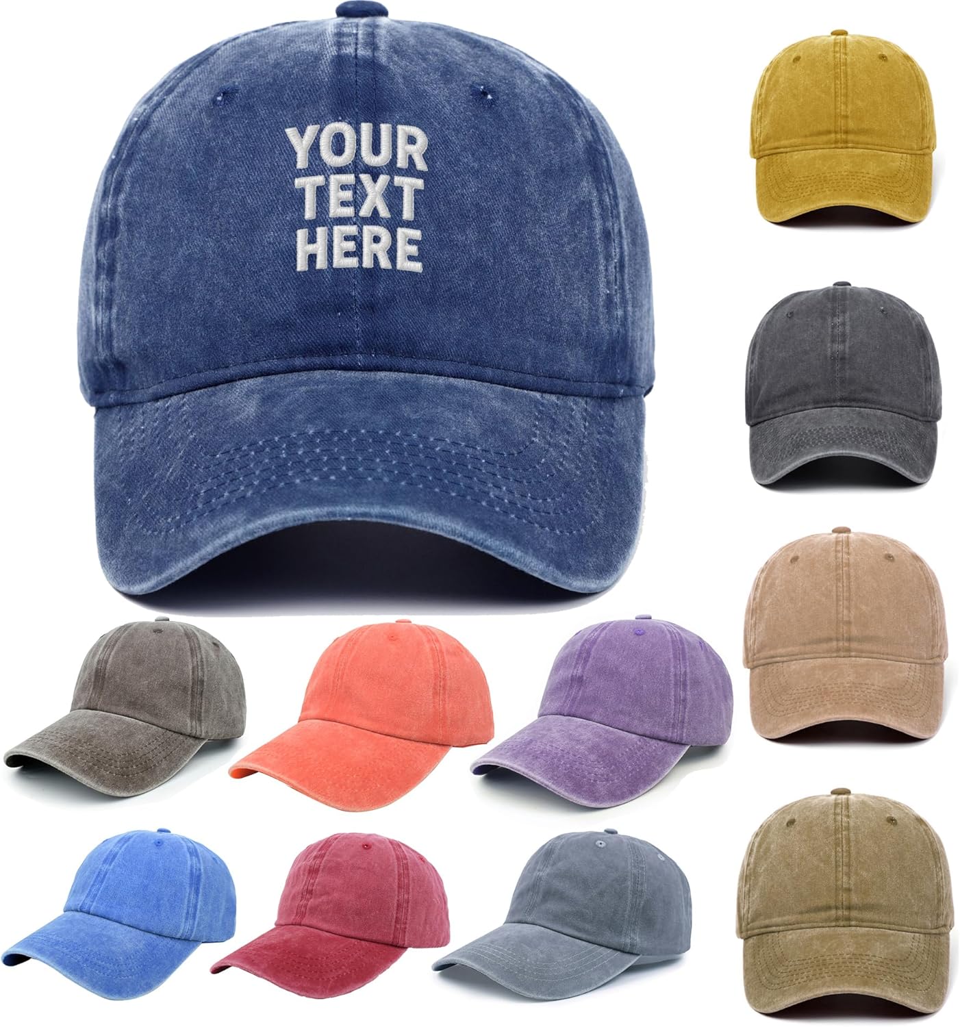Van Der Linn Embroidered Personalised Denim Baseball Cap Custom Hat Unisex Cotton Adjustable