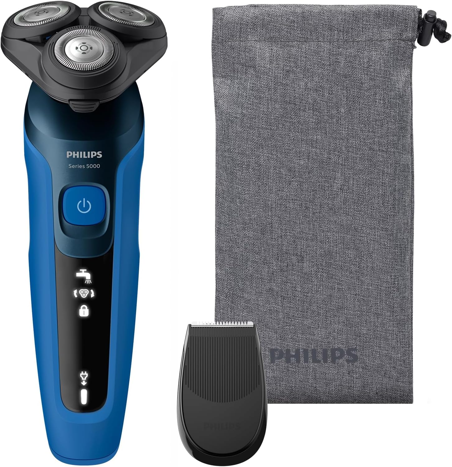 Philips Shaver Series 5000, Wet and Dry Electric Shaver for Men, ComfortTech blades 360°, Contour Heads, Advanced Display, SmartClick Precision Trimmer, S5466/18