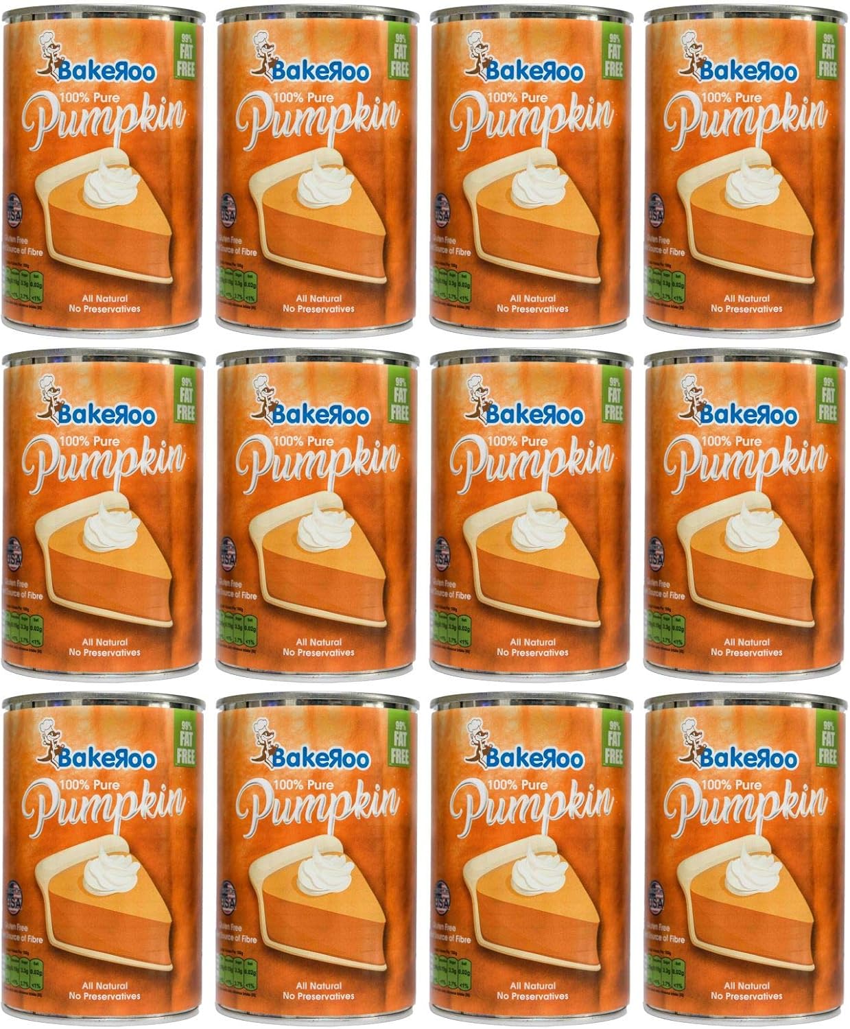 (Case of 12) Bakeroo Tinned Pumpkin Puree (Pumpkin Pie Filling) - 425g, 100% Natural