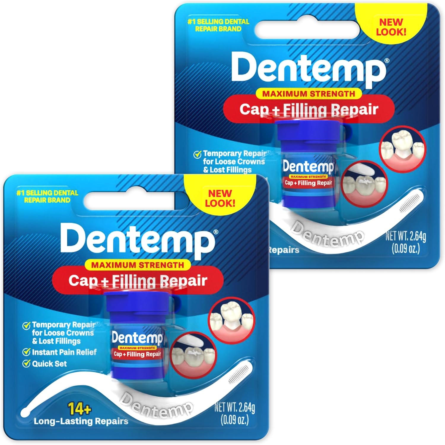 Dentemp Maximum Strength Loose Cap and Lost Filling Repair - Dental Repair Kit for Instant Pain Relief (Pack of 2)