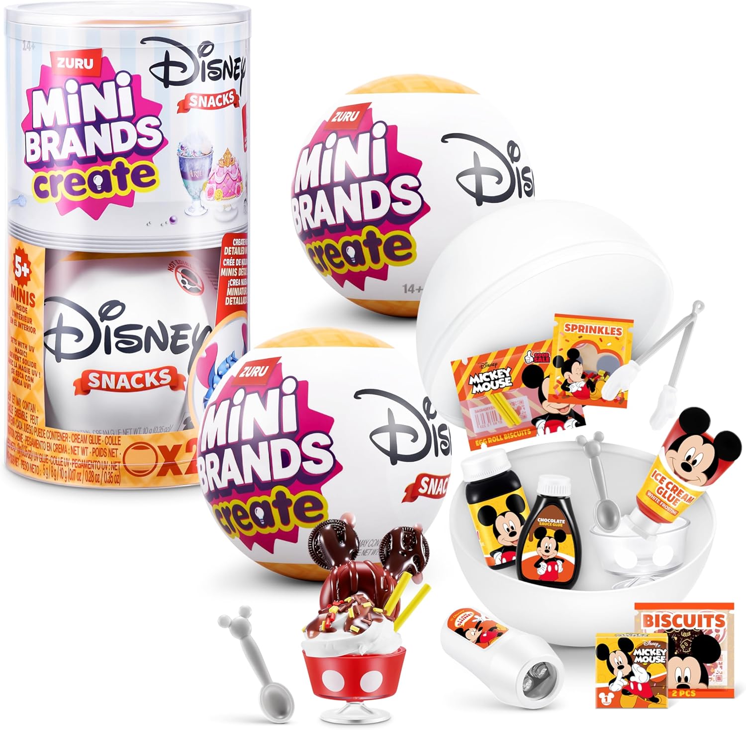 Mini Brands Create Disney Snacks Series 1 Capsule by ZURU, Licensed Mini Collectibles, Mystery Blind Packaging, Resin Play, Replica Food, NOT Edible, 14+ (2 Capsule)