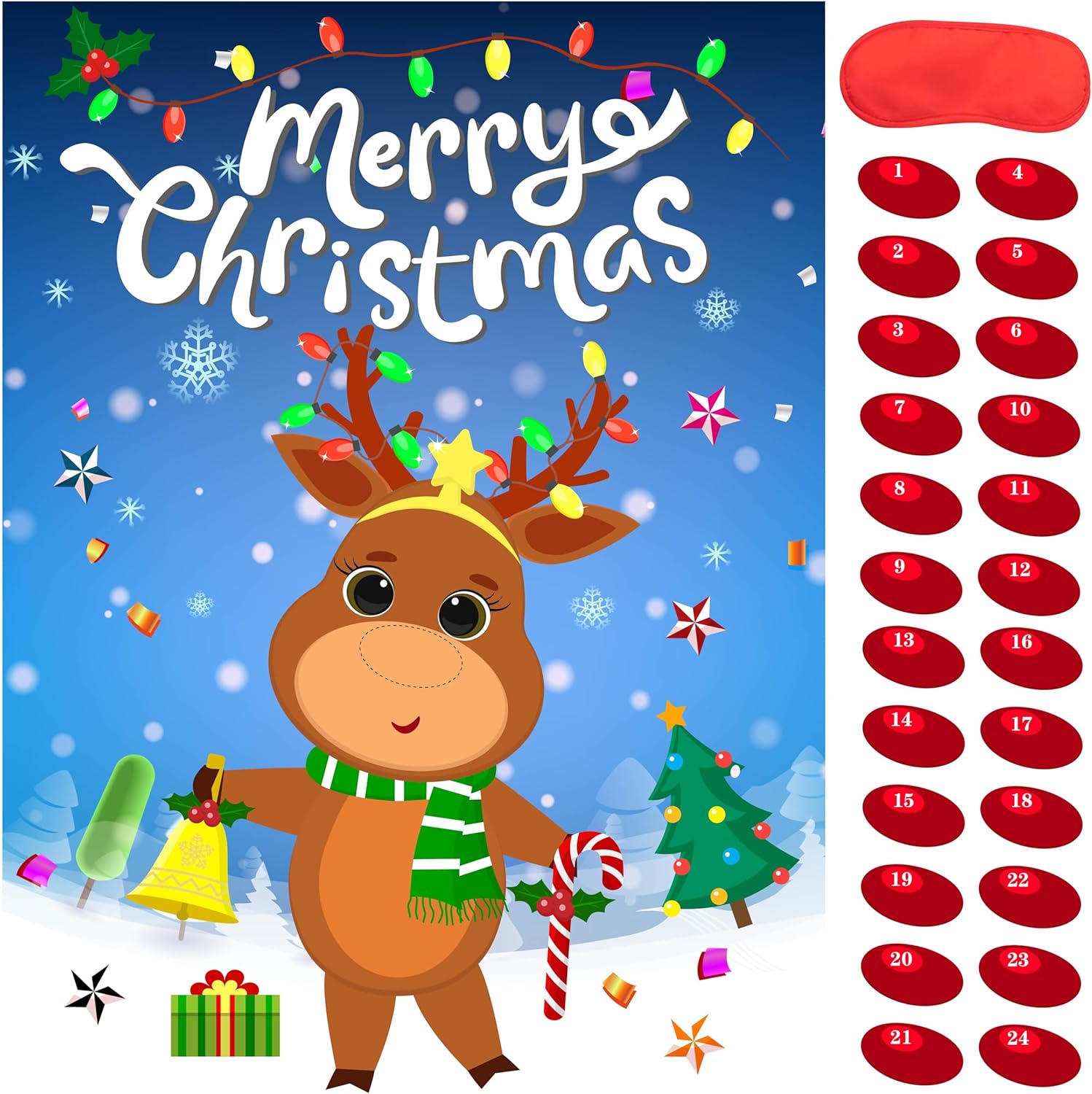 Pin The Nose On The Reindeer Christmas Party Games for Kids Xmas Activities Holiday Party Game with 24PCS Nose Stickers Pin The Tail Christmas Party Favors Supplies for Adults
