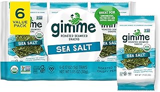 Gimme Seaweed - Sea Salt - 6 Count - Organic Roasted Seaweed Sheets - Keto, Vegan, Gluten Free - Great Source of Iodine & Omega 3’s - Healthy On-The-Go Snack for Kids & Adults