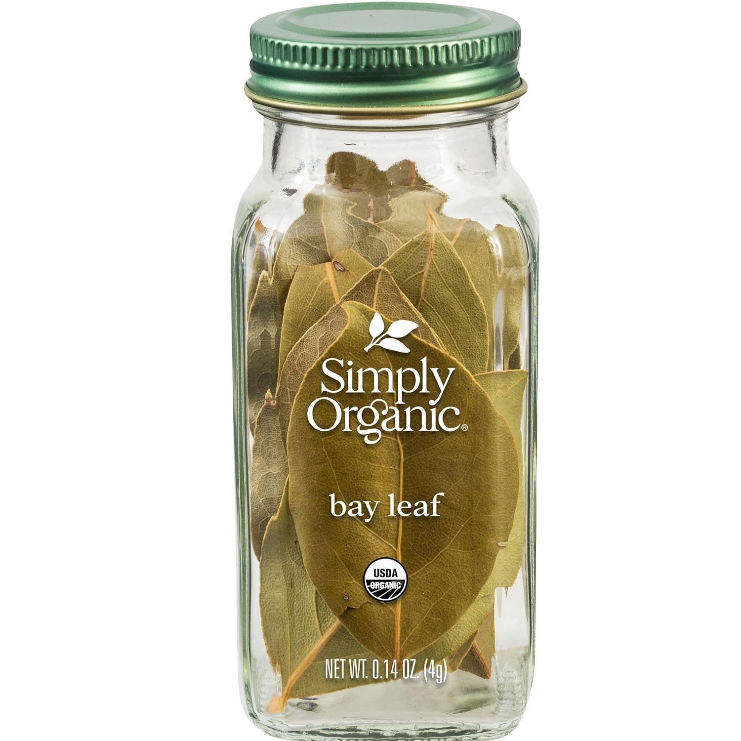 Simply Organic Whole Bay Leaf, 0.14 Ounce Glass Jar, Kosher, Sweet, Earthy Aroma, No ETO, Non GMO