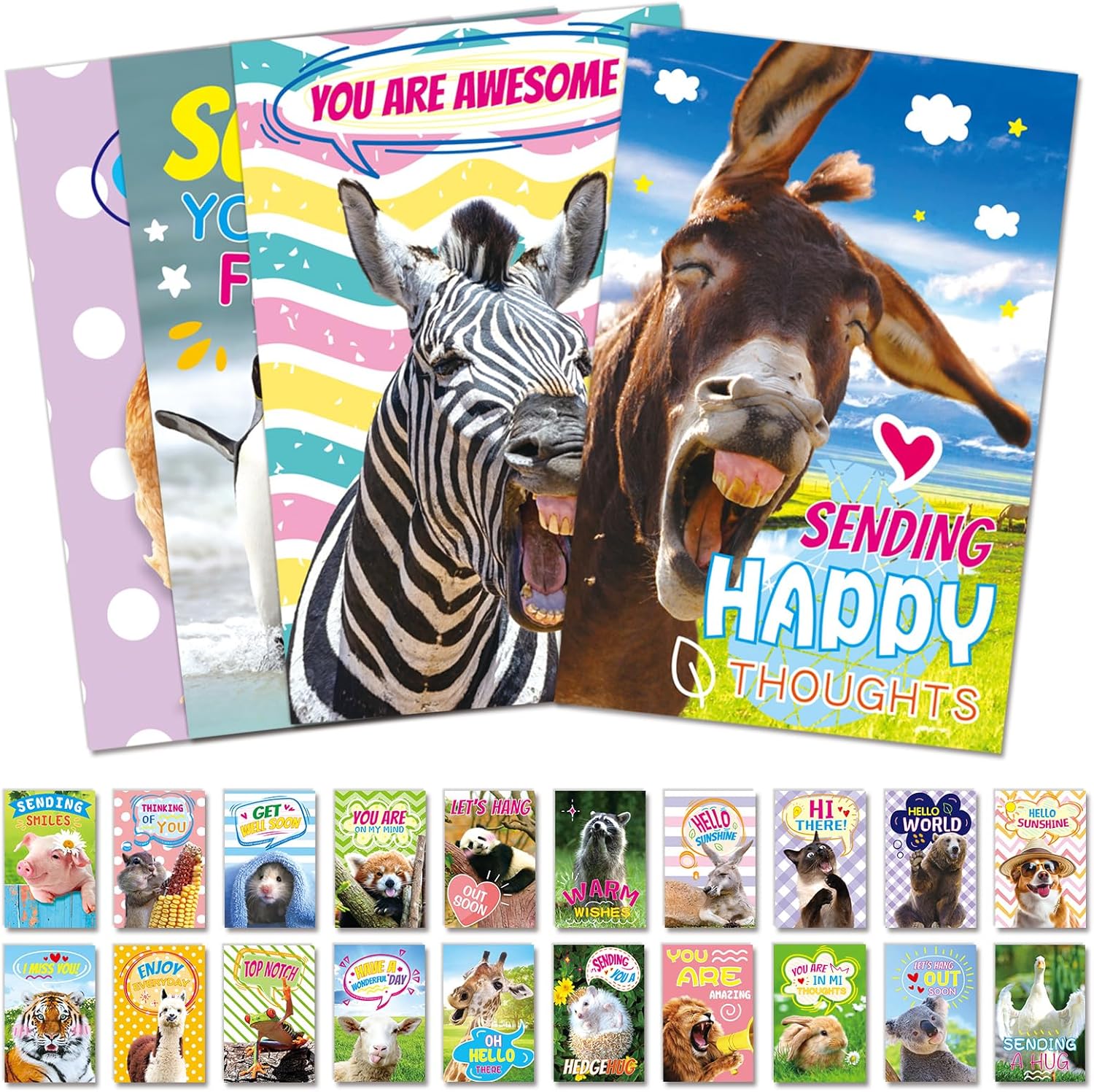 Funny Animal Postcards 58 Pieces Unique Greeting Cards Bulk Thinking of You Missing You Note Cards 4x6 Postcards Gifts for Friends Teacher