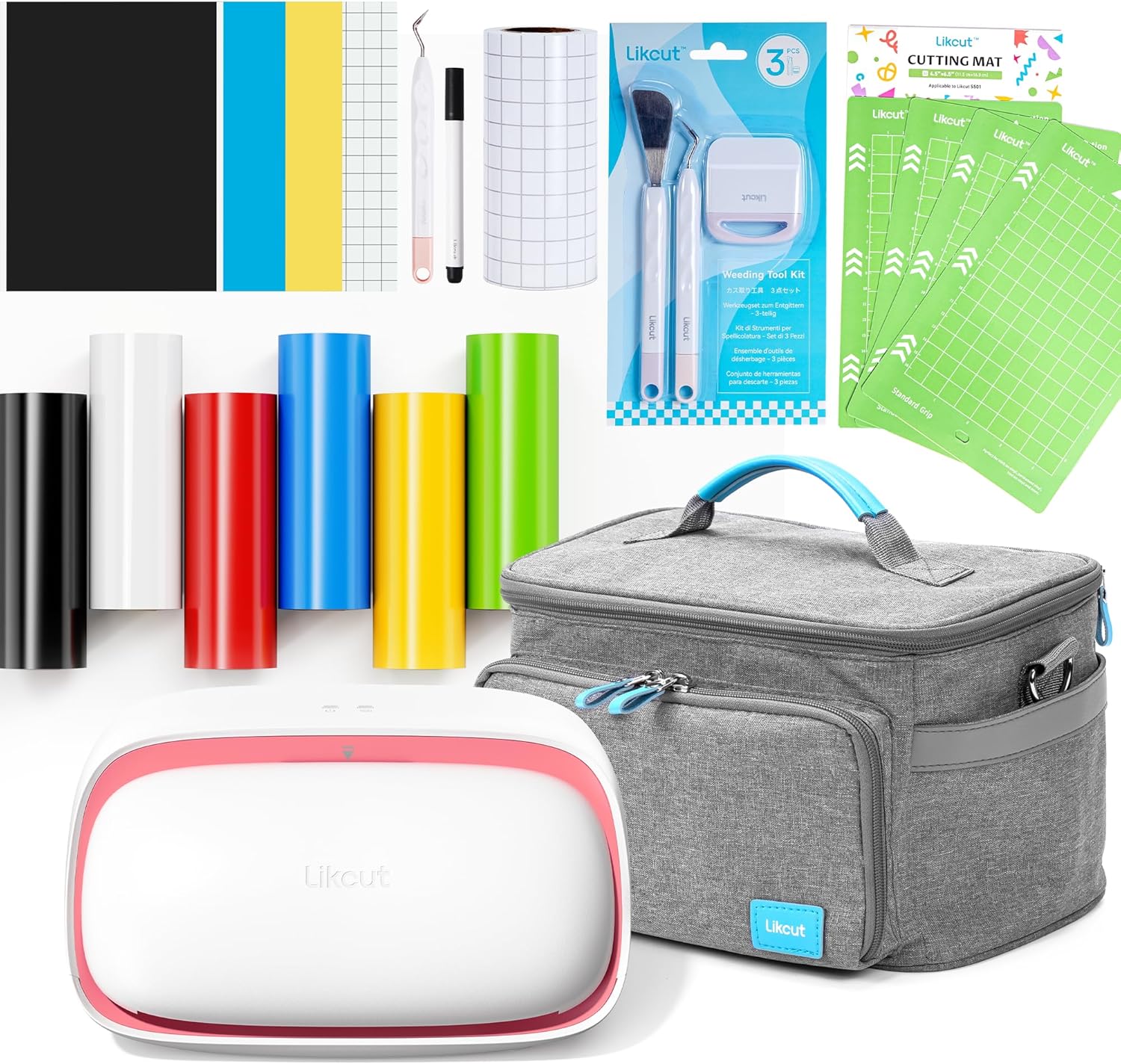 Likcut Glee S501 Vinyl Cutter Machine Creator Bundle with Carrying Case & Accessories, Beginner-Friendly Portable Smart Sticker Maker with Free Design Library, for DIY Cards & Home Crafts, Pink