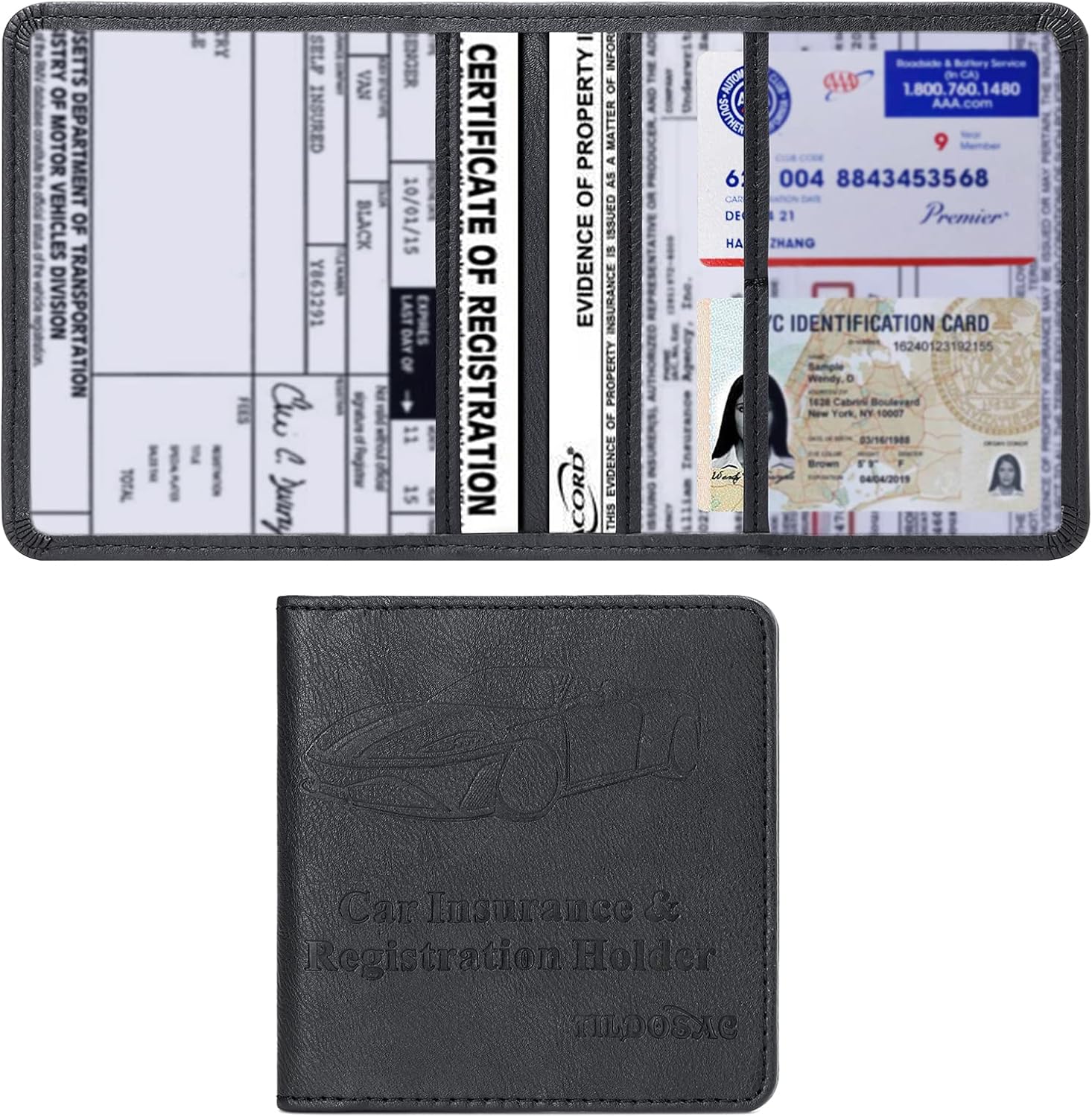 Car Registration & Insurance Card Holder Leather Auto Glove Box Organizer Document Wallet with Magnetic Shut (Black, Small) | Leather, Auto Glove Box Organizer, Document Wallet, Magnetic Shut