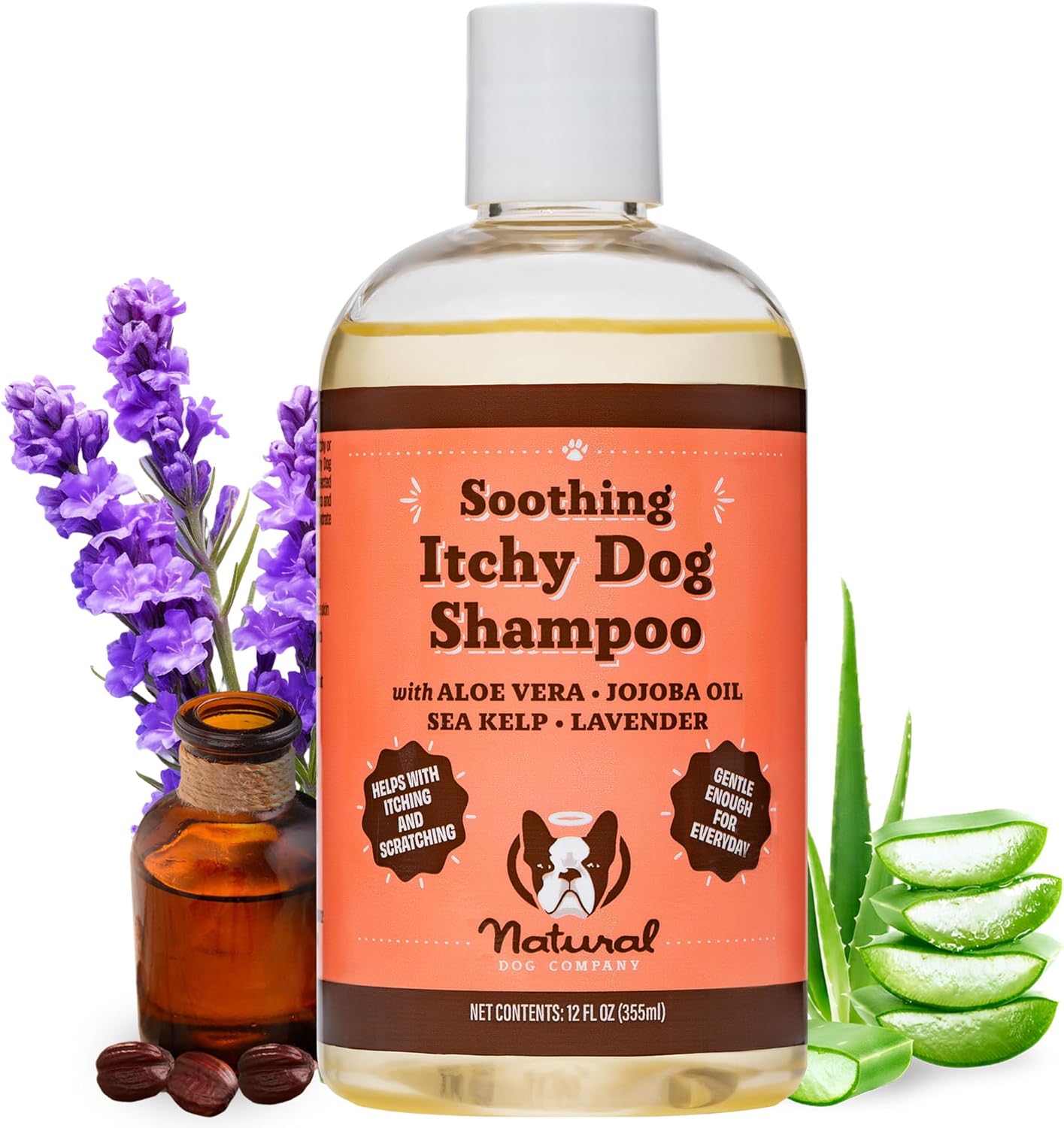 Natural Dog Company Itchy Dog Shampoo, 12 oz., Dog Dry Skin Treatment, Dog Itch Relief, Hypoallergenic, Plant Based Ingredients, Deodorizing Dog Shampoo, Relief from Skin Allergy Symptoms