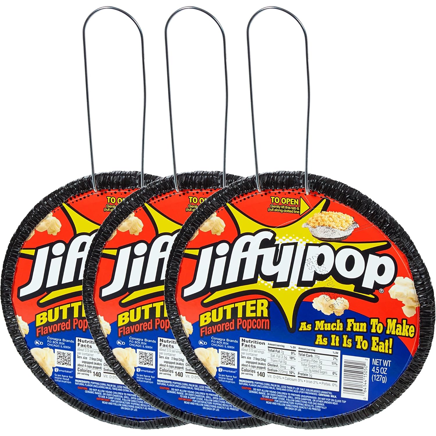Jiffy Butter Popcorn, 3 Pack of 4.5oz Butter Flavored Popcorn, Stovetop, Campfire Pop Corn, The Hampton Popcorn Company