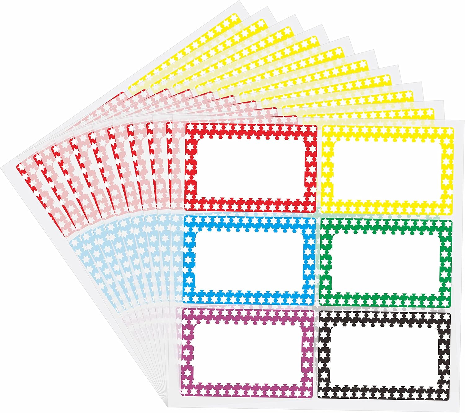 Hylabelest Colorful Plain Name Tag Labels Coloured Sticky Clothing Border Name Tag Stickers, 6 Colors (10 Sheets)