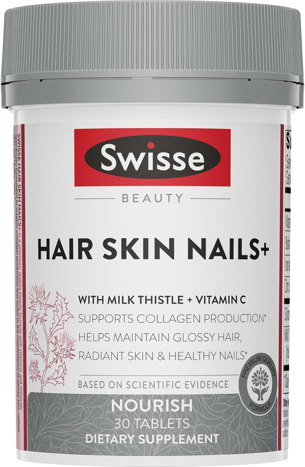 Swisse Biotin Hair Skin and Nails Vitamins for Women & Men | 5 Months Supply | Milk Thistle, Biotin, Vitamin C, Zinc & Iron | Supports Hair Growth & Collagen Production | (30 Tablets)