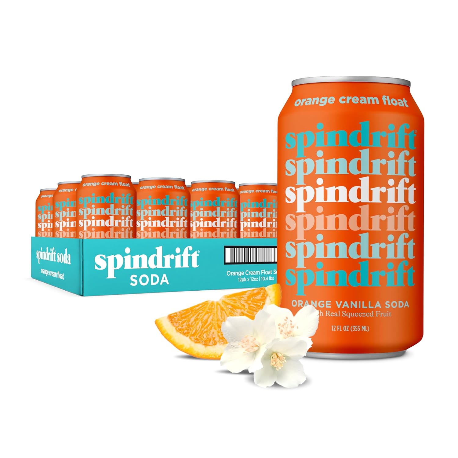 Spindrift "Orange Cream Float" Orange Vanilla Soda Made with Real Squeezed Fruit 12 Pack Case