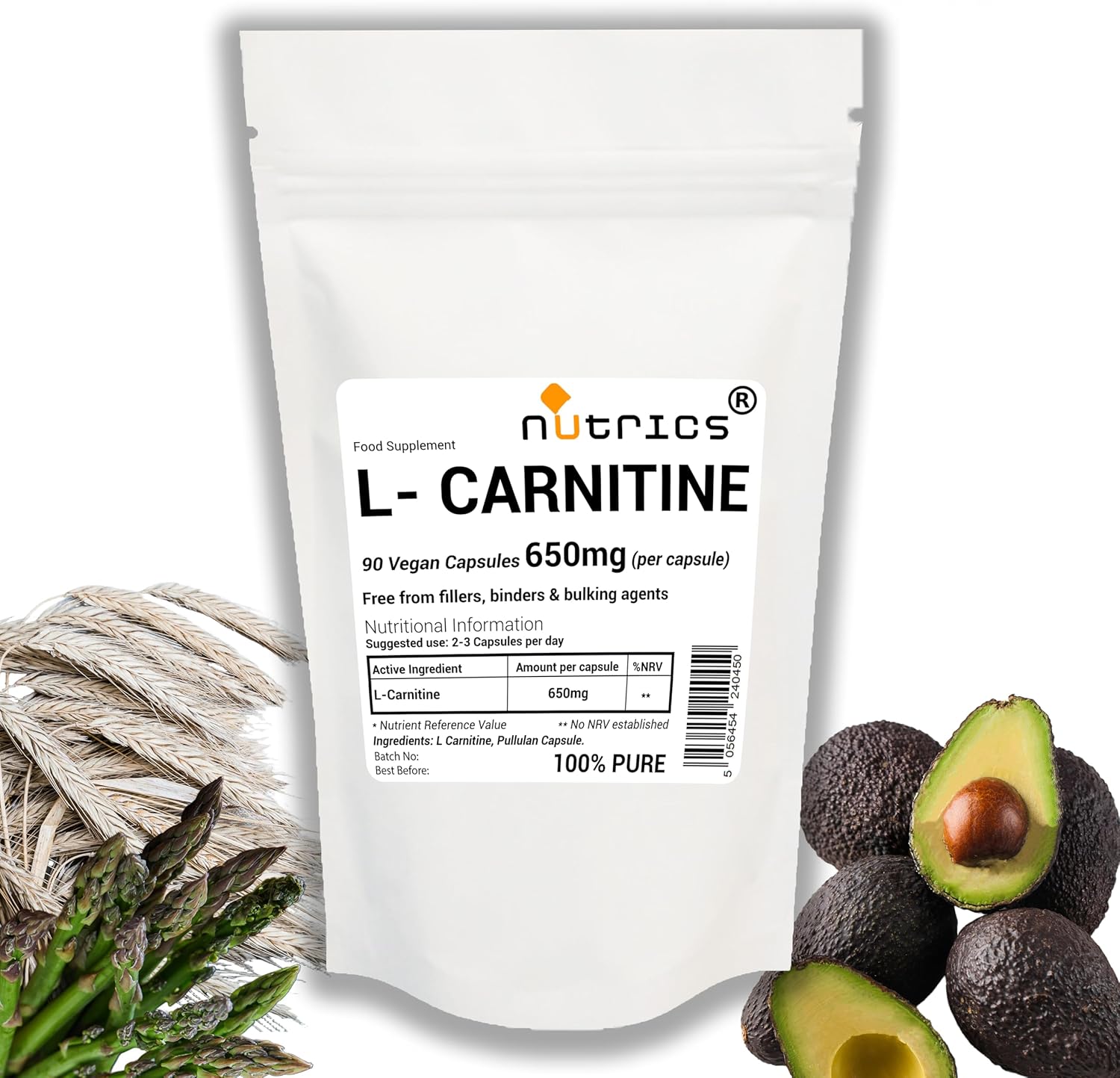 650mg (per Capsule) L CARNITINE 90 V Capsules - 100% Pure No Fillers, Binders or Bulking Agents - Vegan Vegetarian (90 V Capsules) (1)