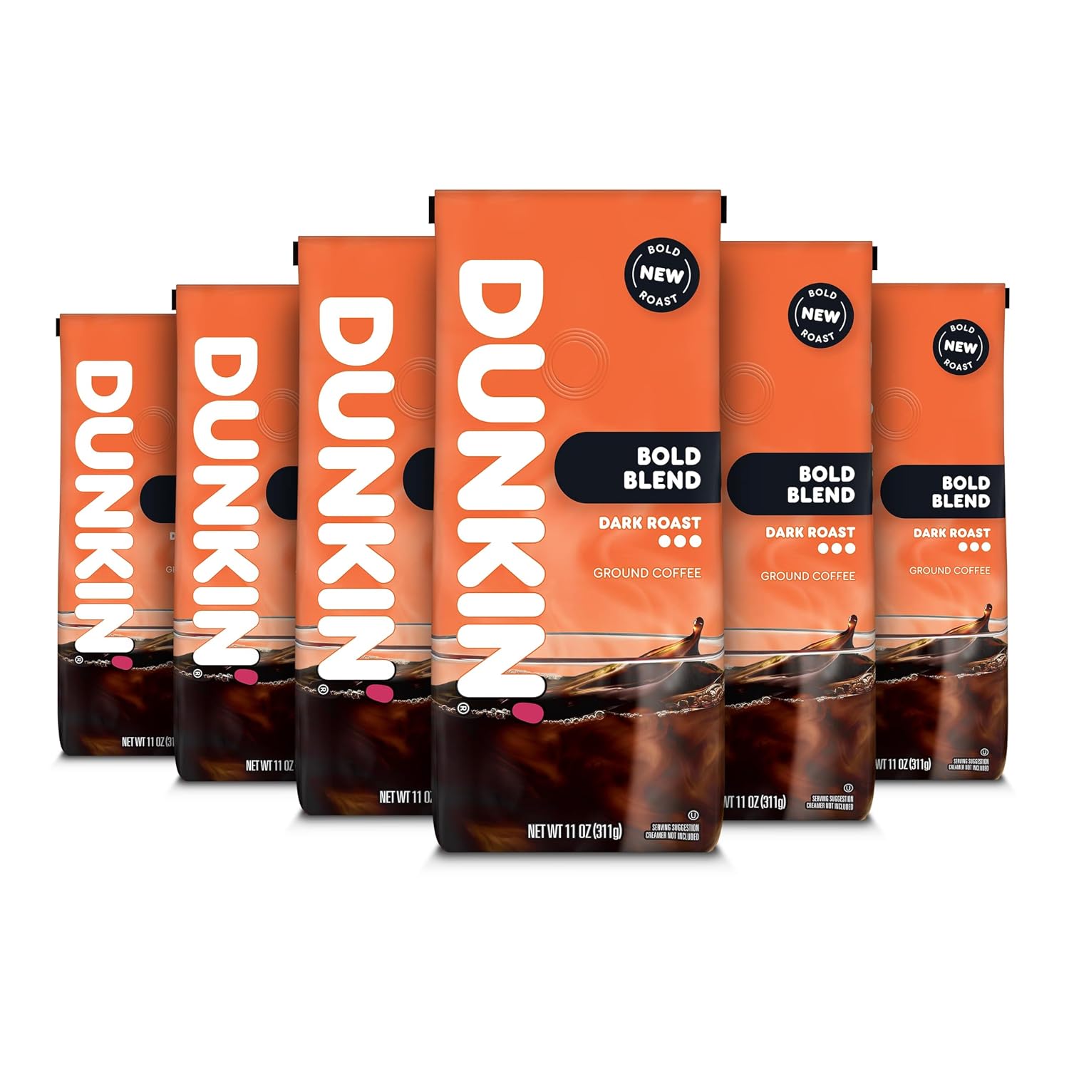 Dunkin’ Bold Blend Dark Roast Ground Coffee, 11 Oz. Bags (Pack of 6)