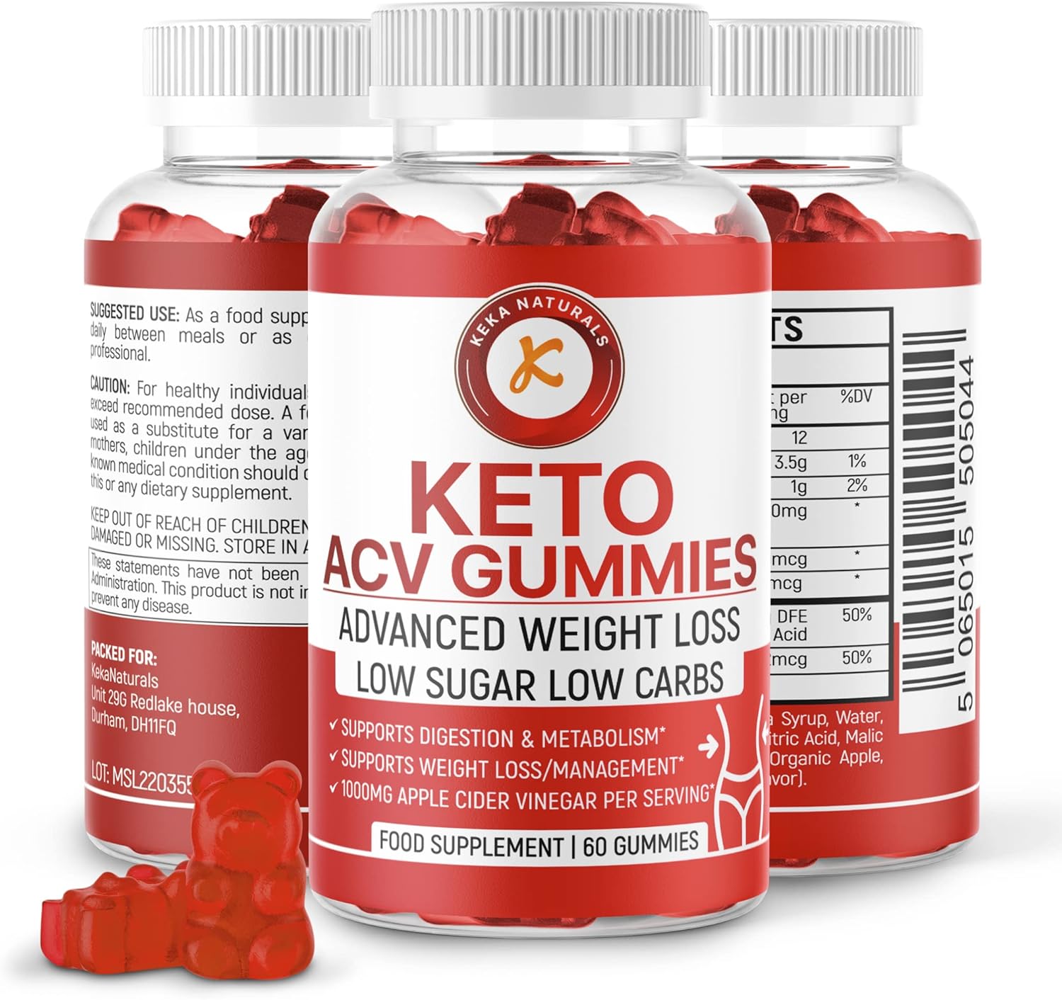 ACV Keto Gummies for Weight Loss - Weight Fat Management - Low Carbs - Low Sugar - Apple Cider Vinegar Detox Cleanse - Beet Root Vitamin B12-60 pcs