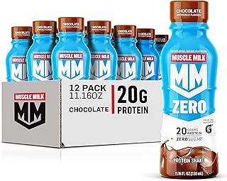 Muscle Milk Zero Protein Shake, Chocolate,20g Protein, Zero Sugar, 100 Calories, Calcium, Vitamins A, C & D, 4g Fiber, Energizing Snack, Workout Recovery, Packaging May Vary,11.16 Fl Oz (Pack of 12)
