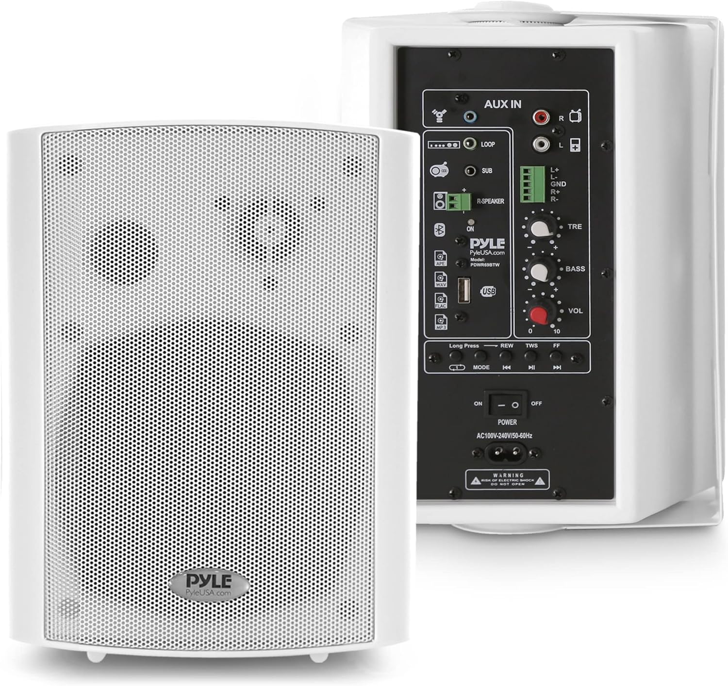 Pyle 6.5'' Wireless BT Streaming Speakers - Pro-Active, Wall Mountable, 100W MAX w/ 2-Way Full Range Stereo Sound Reproduction, Built-in Digital Sound Amplifier, Pair, Elegant White Color - PDWR69BTW