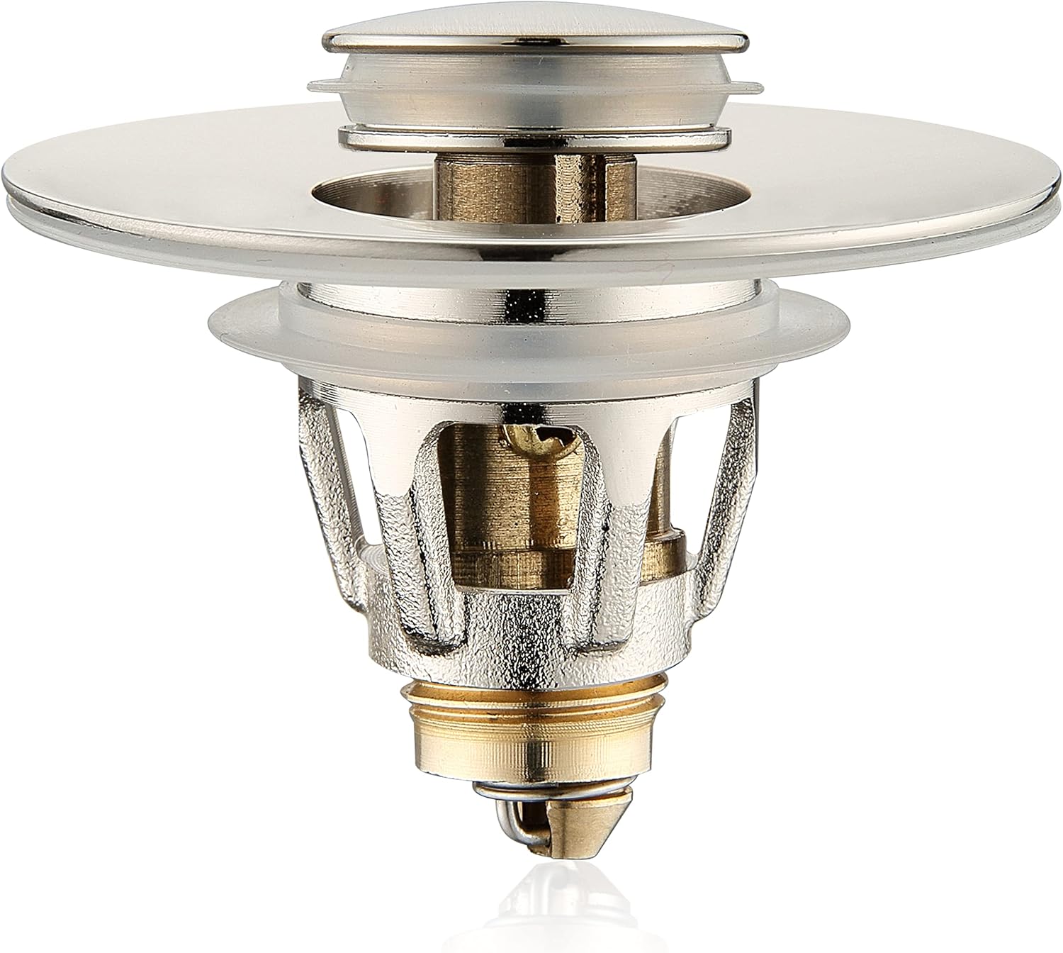 Universal Bathroom Sink Stopper - Bounce Wash Basin Drain Filter, Brushed Nickel Pop Up Drain Stopper, Bullet Core Push Type Sink Stopper, Sink Drain Plug with Anti-Clogging Strainer, for 1.1-1.5 inch