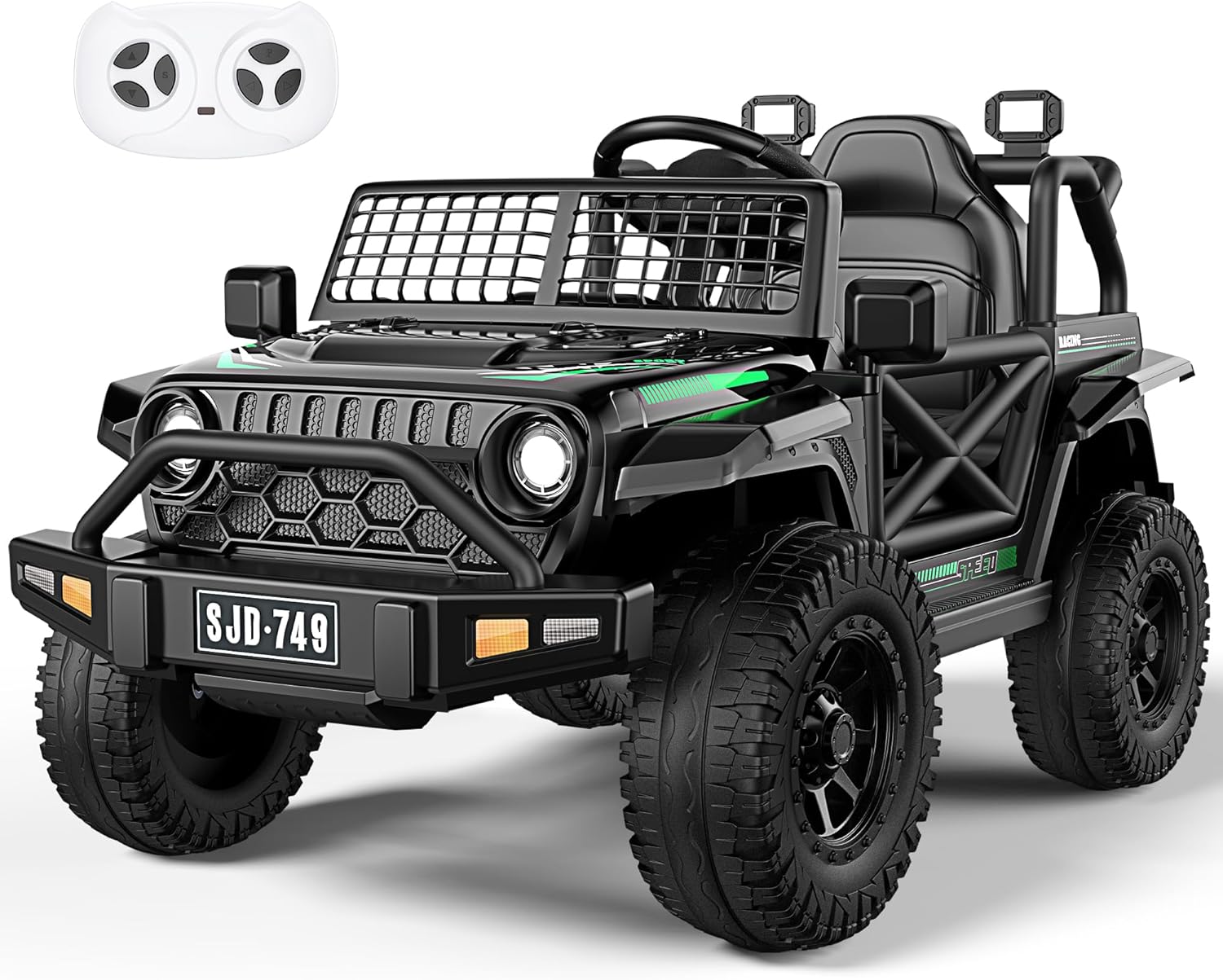 Evmore 12V Kids Toddler Ride On Truck Electric - 7Ah Large Battery Electric Vehicles with Remote Control, 2 Speeds, LED Lights, Horn, Music for Kids (Black)