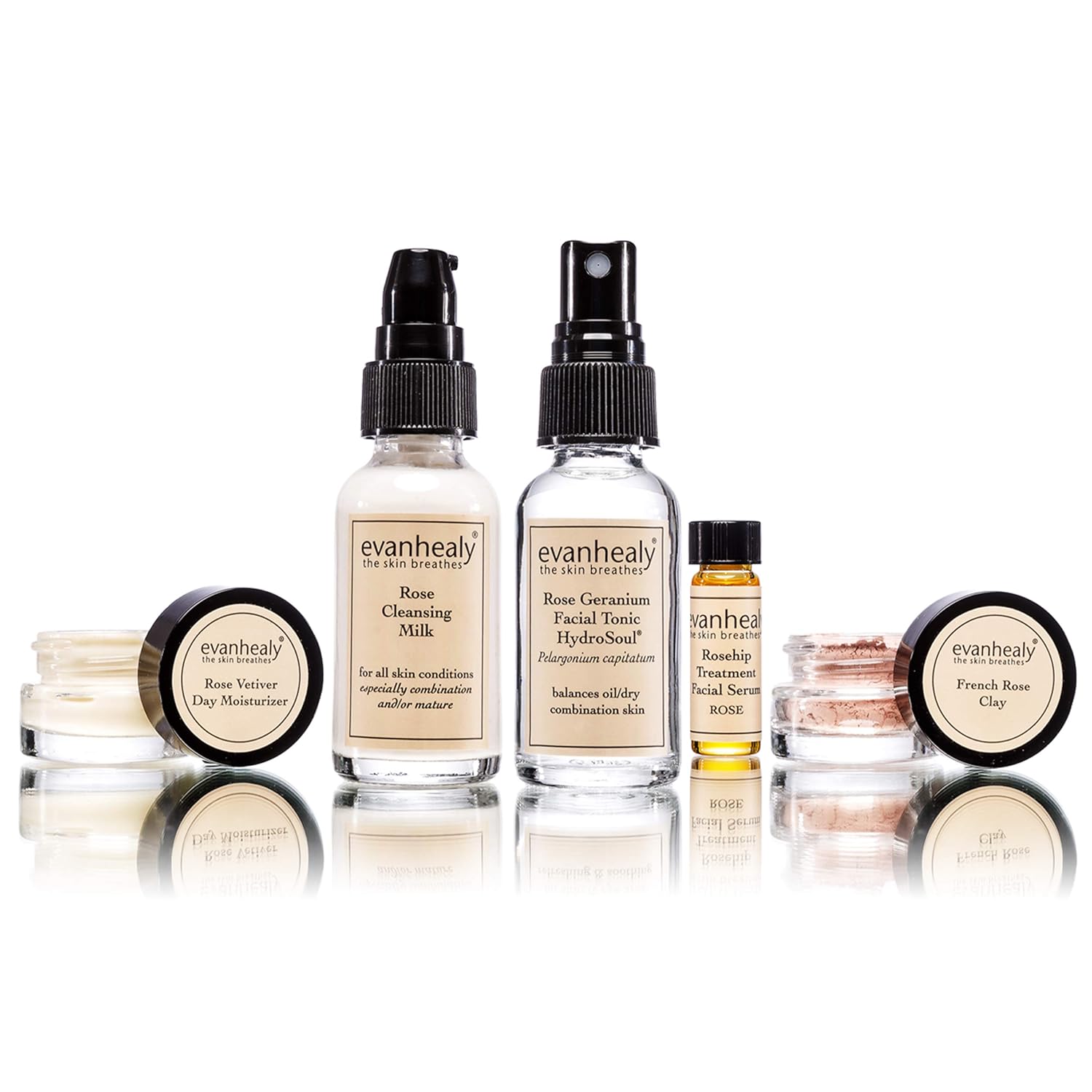 evanhealy Balancing Ritual | Rose Skin Care Set | 5 Piece Travel Face Care Kit for Combination Skin | Skincare Kit with Facial Mask & Gentle Skin Cleanser | Harmonize Oil Imbalance