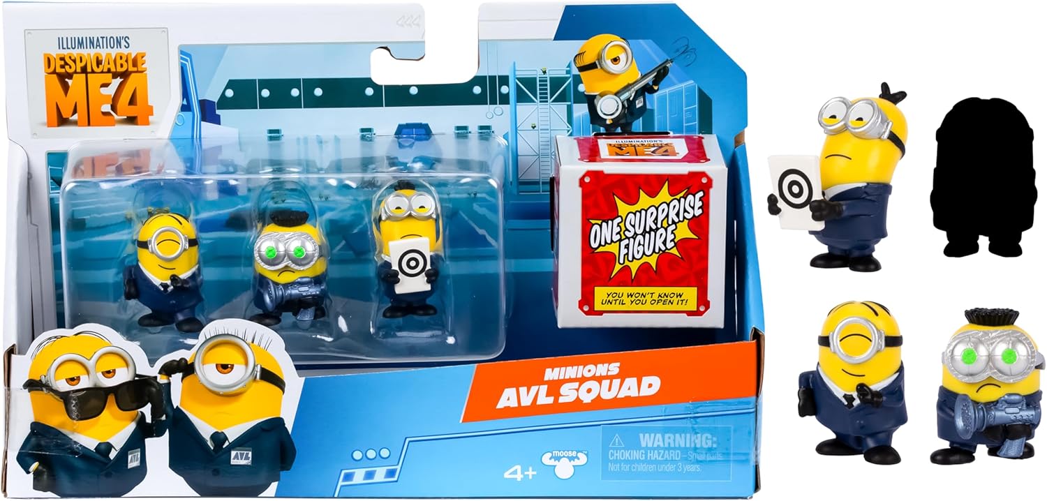 MINIONS Despicable Me 4 4 Figure Packs AVL Squad | 5.8cm Collectible Figures | Pack Has 3 Figures Visible Plus 1 Surprise Figure Hidden