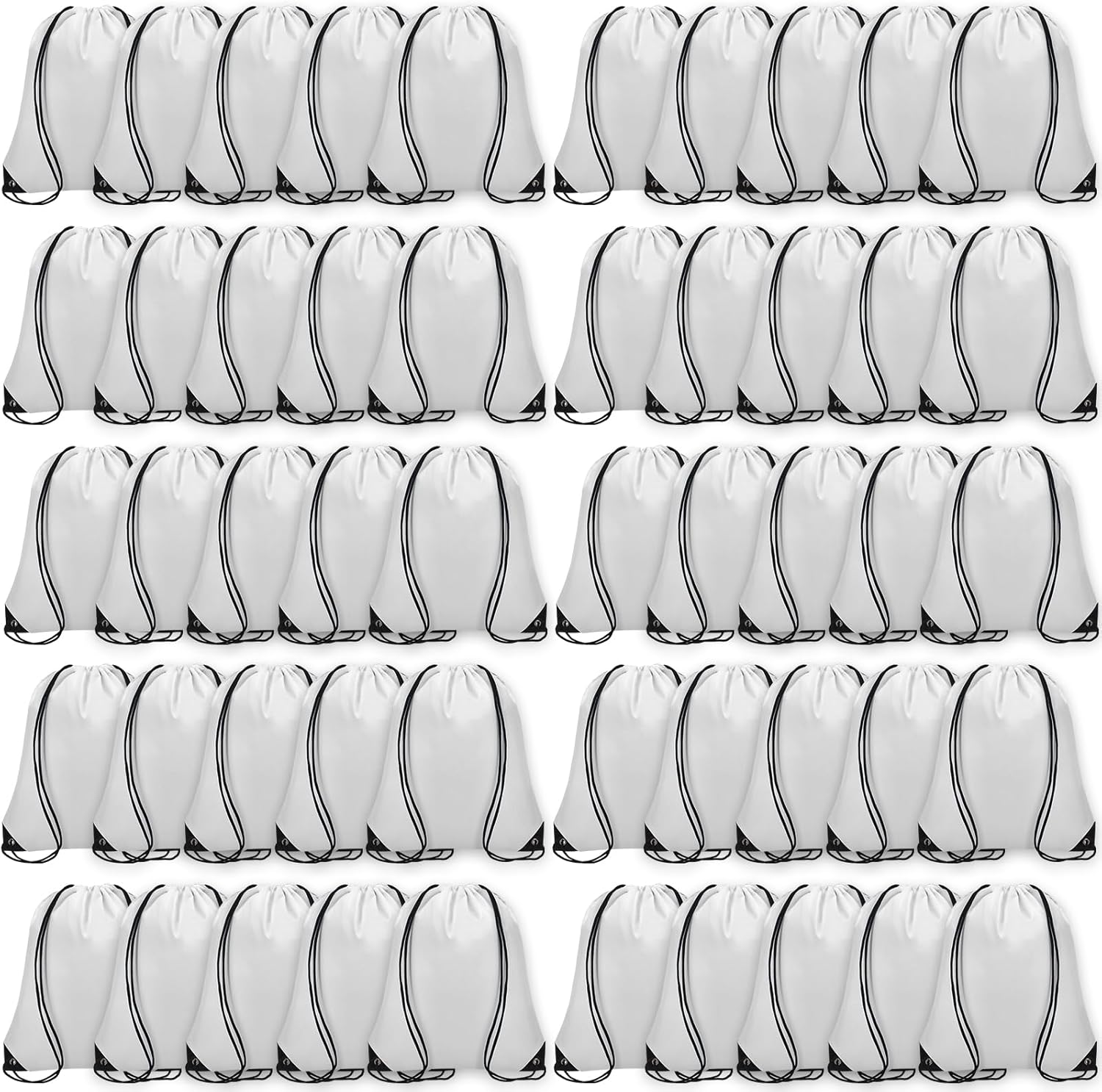 50Pcs Drawstring Backpack Bulk Cinch Bag, Drawstring Bags Polyester for Gym Sports Beach Party Trip (White)