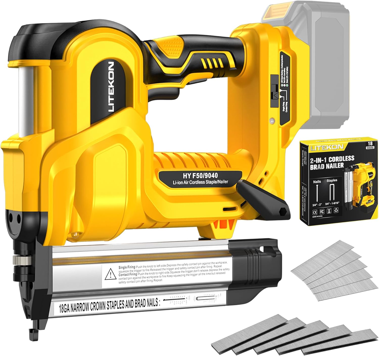 2-in-1 Cordless Brad Nailer & Staple Gun for MAKITA 18V Battery(No Battery) - 18 Gauge 2" Electric Nail Gun - Brushless High Power Nailer Gun with 1000 Nails/Staples, Adjustable Depth, 2 Modes