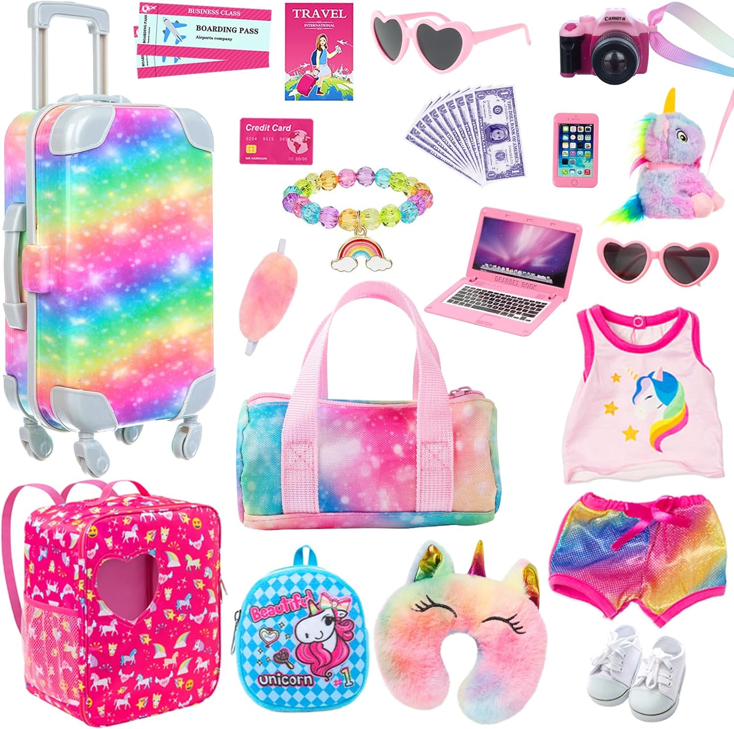 K.T. Fancy 30 PCS 18 Inch Doll Accessories Suitcase and Doll Carrier Travel Set