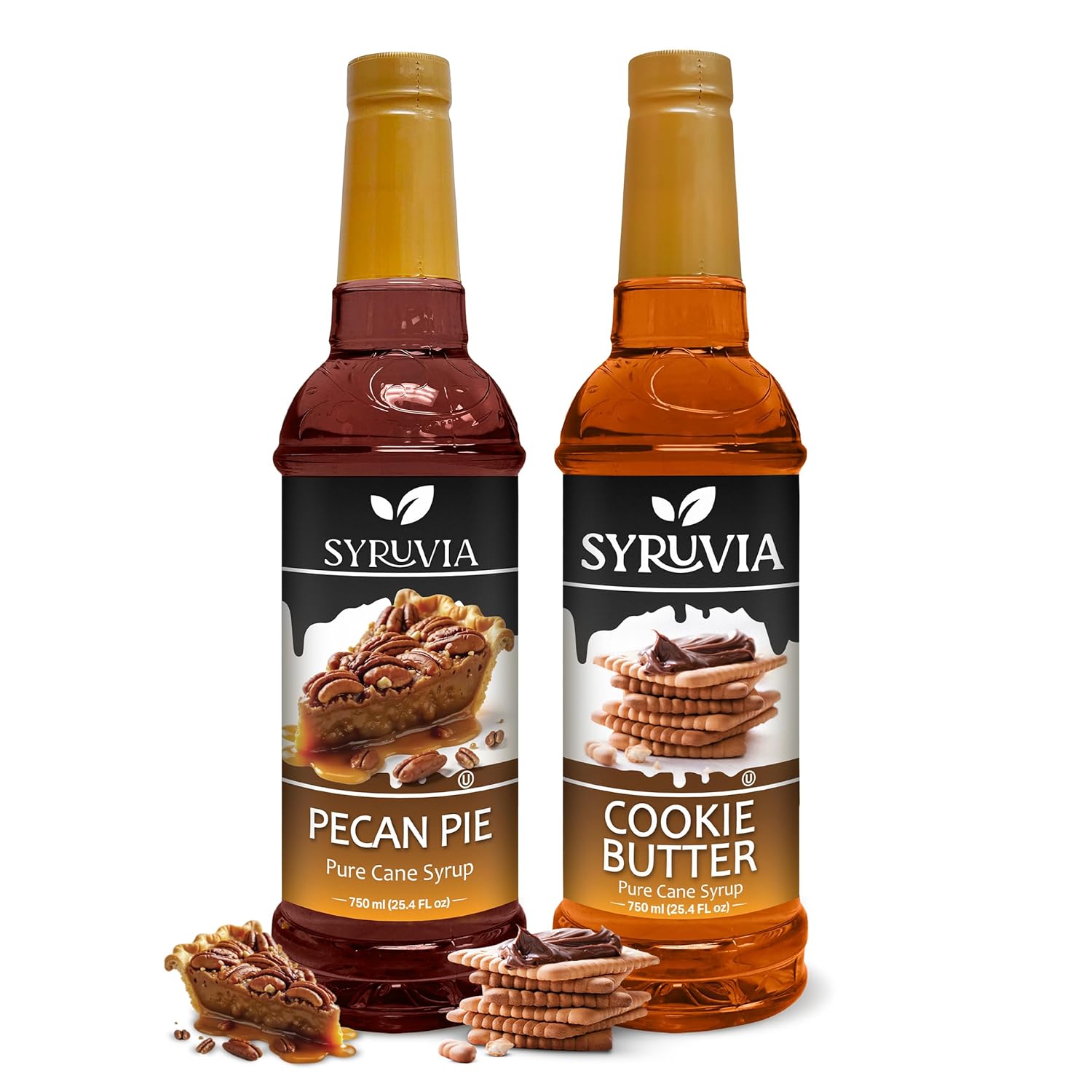 Syruvia Cookie Butter & Pecan Pie Coffee Syrup - 25.4 fl oz Premium Coffee Flavoring Syrup. No Coloring, Kosher, and Gluten-Free. Perfect for Drinks, Sodas, Shakes, Desserts, & More.