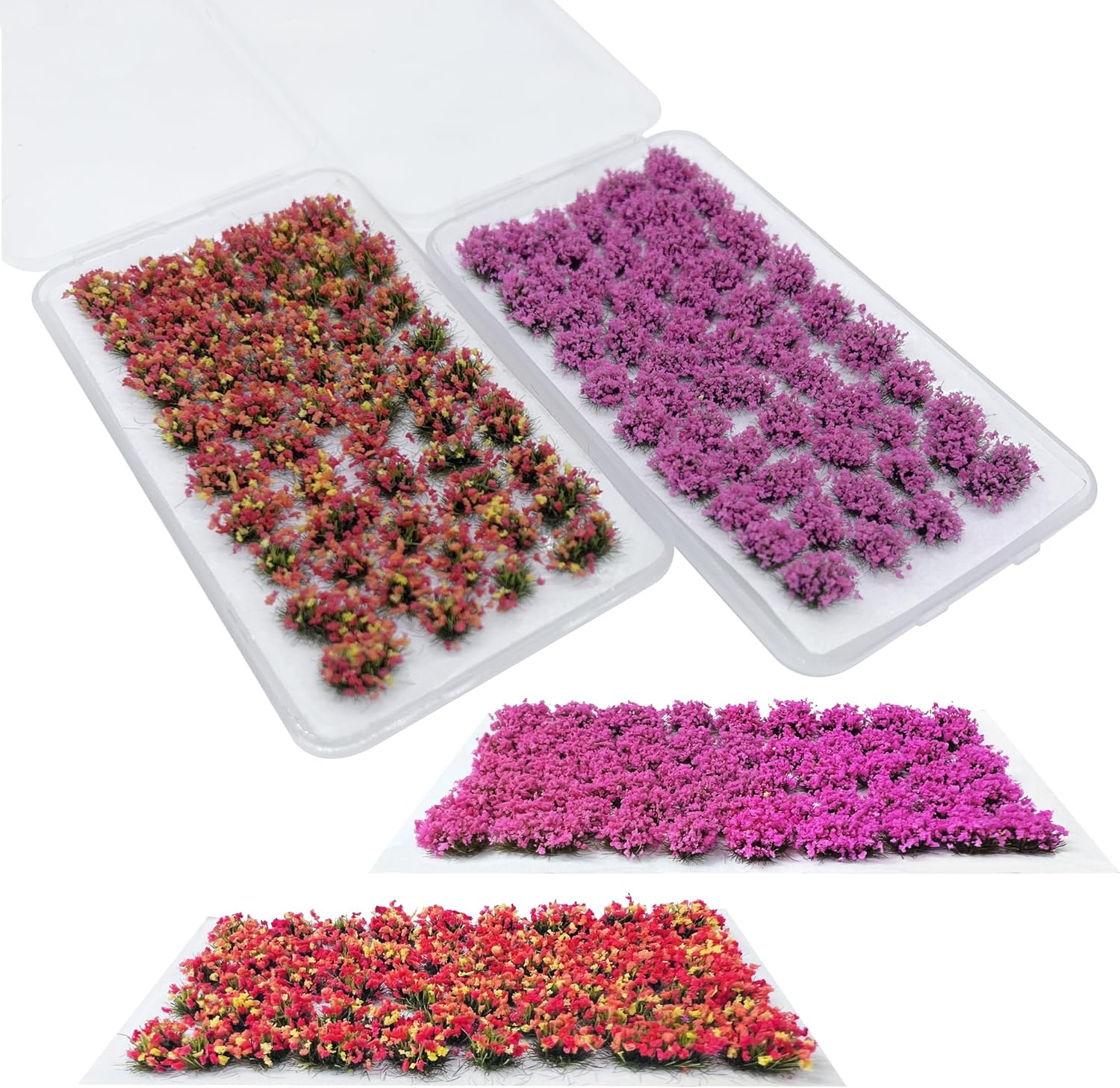 Woohome 2 Pack Miniature Colorful Flower Cluster Self Adhesive Flower Vegetation Groups Pink Orange Static Grass Tufts for Train Landscape Railroad Scenery Sand Military Layout Model