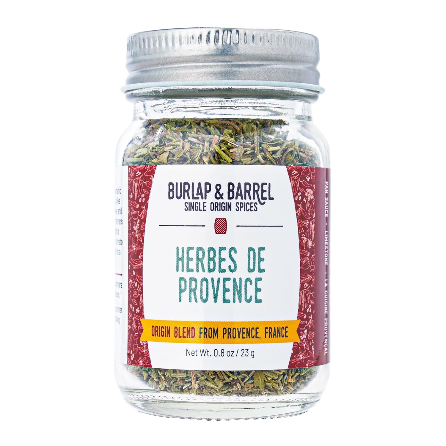 Burlap & Barrel Herbes de Provence – Iconic Herb Blend Grown & Blended in France – Herbes de Provence Seasoning – As Seen on Shark Tank - 0.8oz Glass Jar
