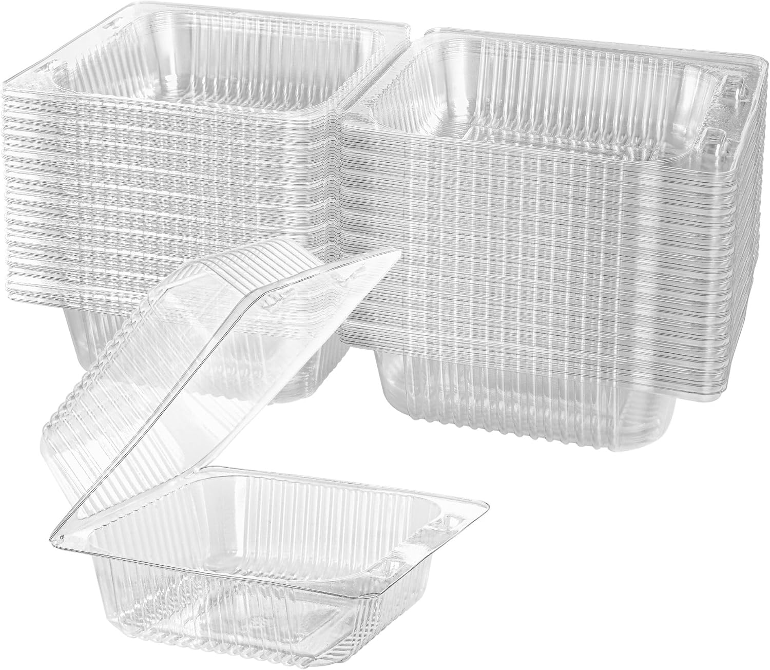 100 Count Clear Plastic Hinged Take Out Containers Clamshell Takeout Tray Food Clamshell Containers Outside Diameter for Dessert, Snacksetc, Cakes Slice, Cookies, Salads