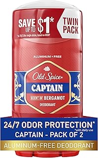 Old Spice Deodorant for Men, Aluminum Free, 24/7 Odor Protection, Captain with Bergamot Scent, 3 oz (Pack of 2)