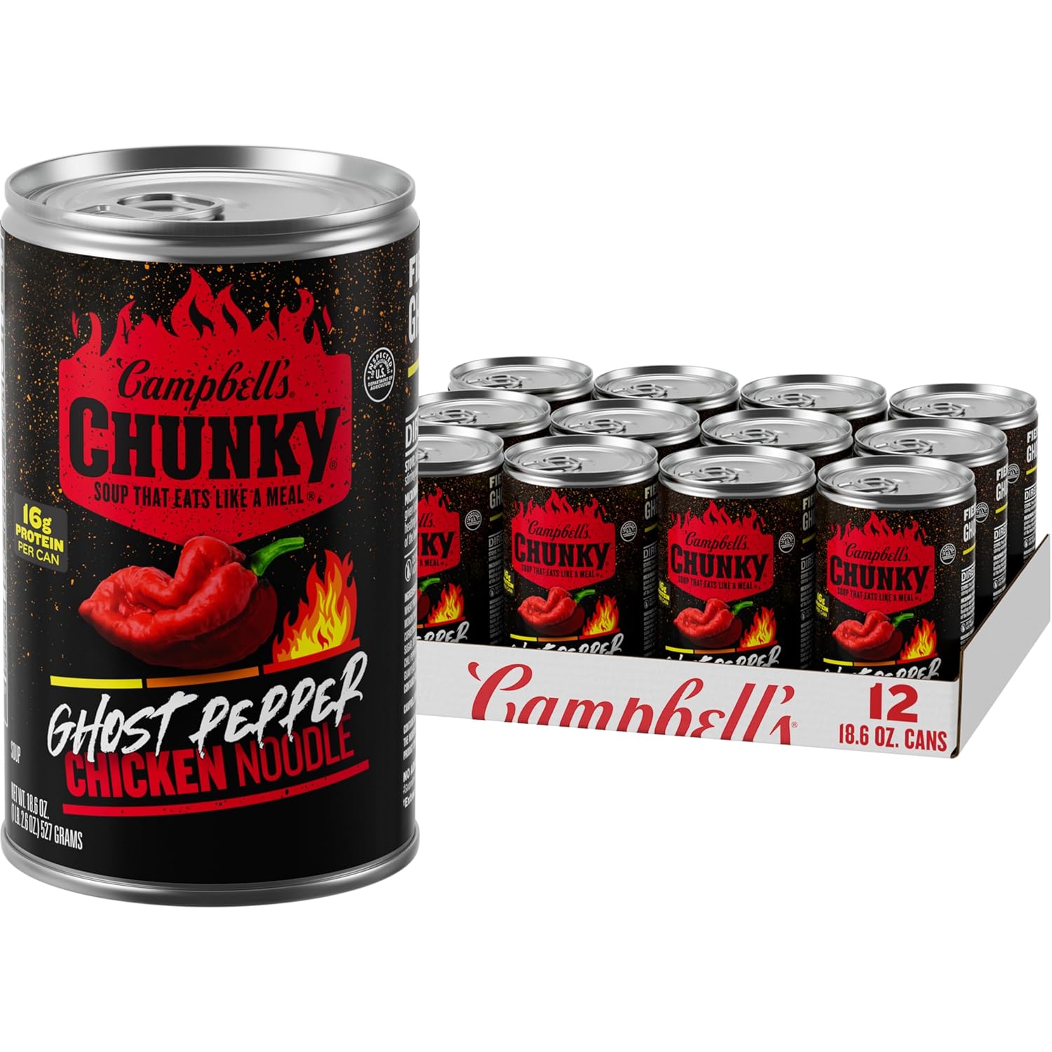 Campbell's Chunky Ghost Pepper Chicken Noodle Soup, 18.6 oz Can (12 Pack)