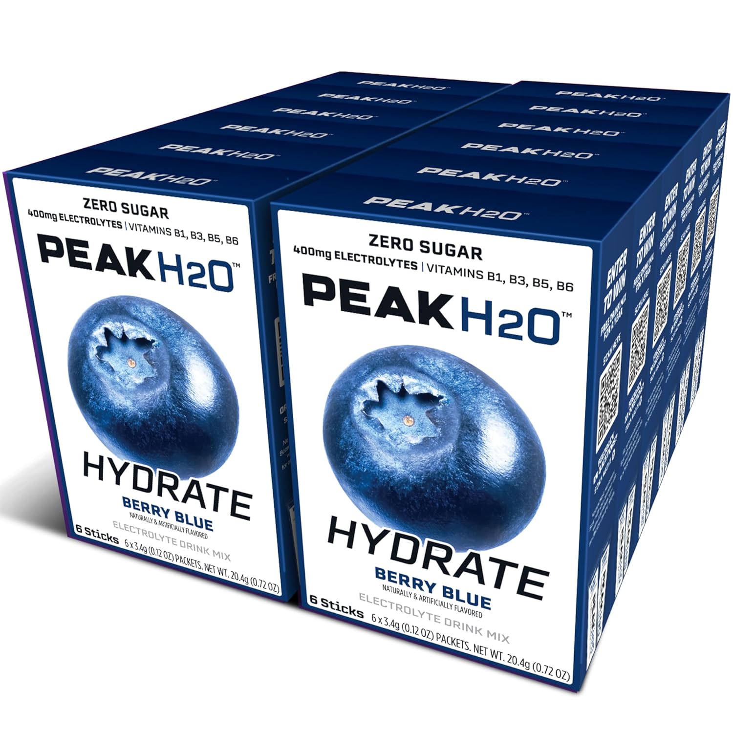 PeakH20 Electrolytes Powder Hydration Packets | Berry Blue | 72 Servings | Sugar Free Water Flavor Packets for Workout Recovery