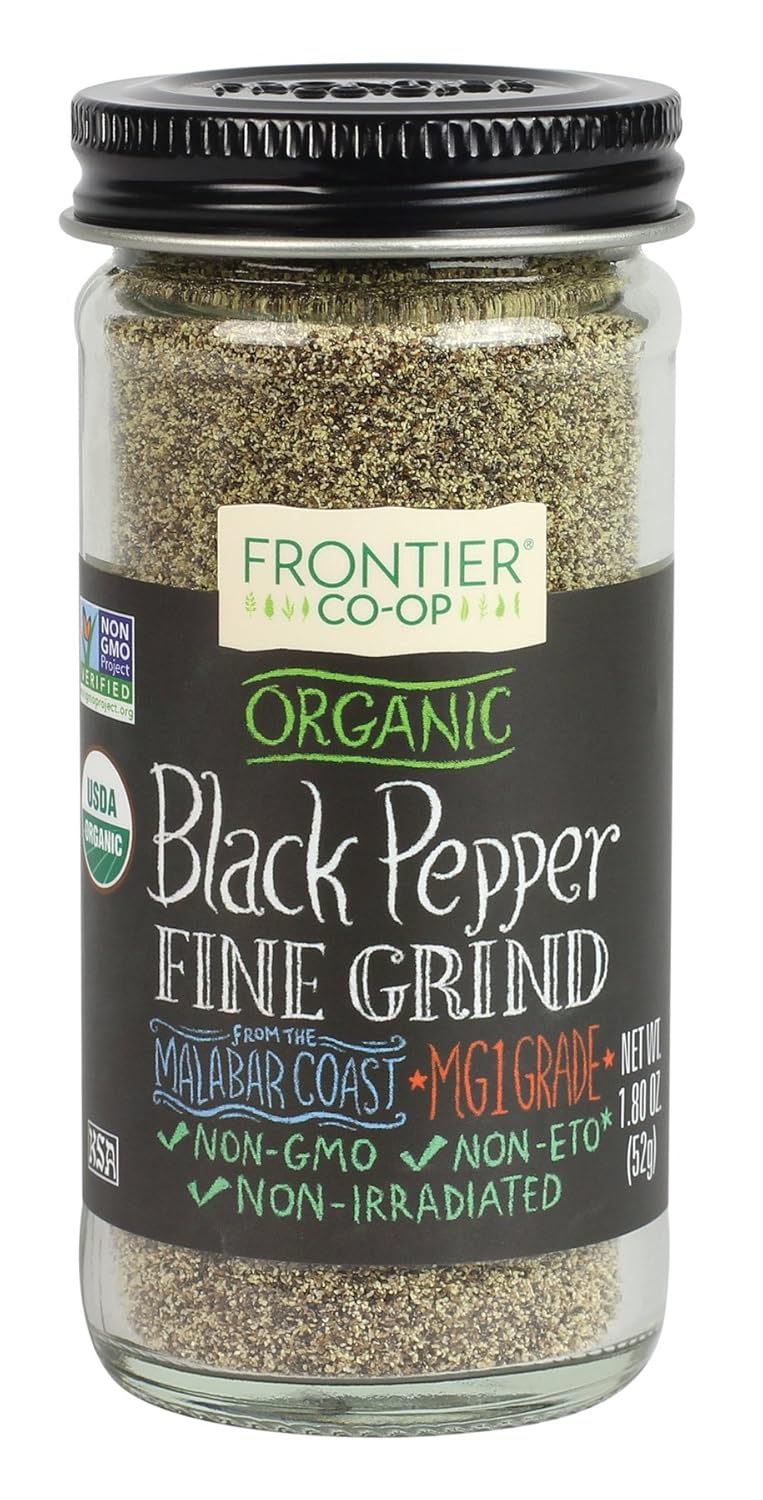 Frontier Co-op Organic Fine Ground Black Pepper, 1.8 Ounce Bottle, Full-bodied Flavor and Aroma, Kosher