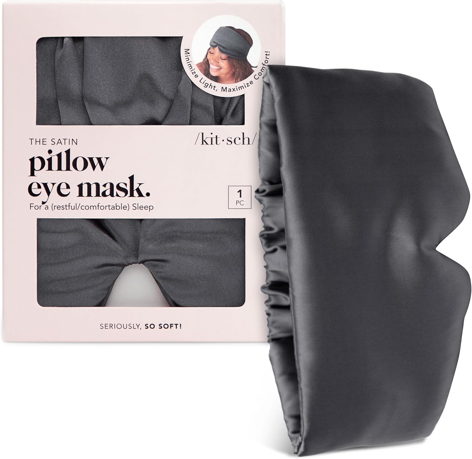 Kitsch Satin Sleep Mask - Eye Masks for Sleep, Softer Than Silk Satin Sleeping Mask Blindfold and Sleep Masks for Women and Men, Eye Care Travel Essentials - Charcoal Black
