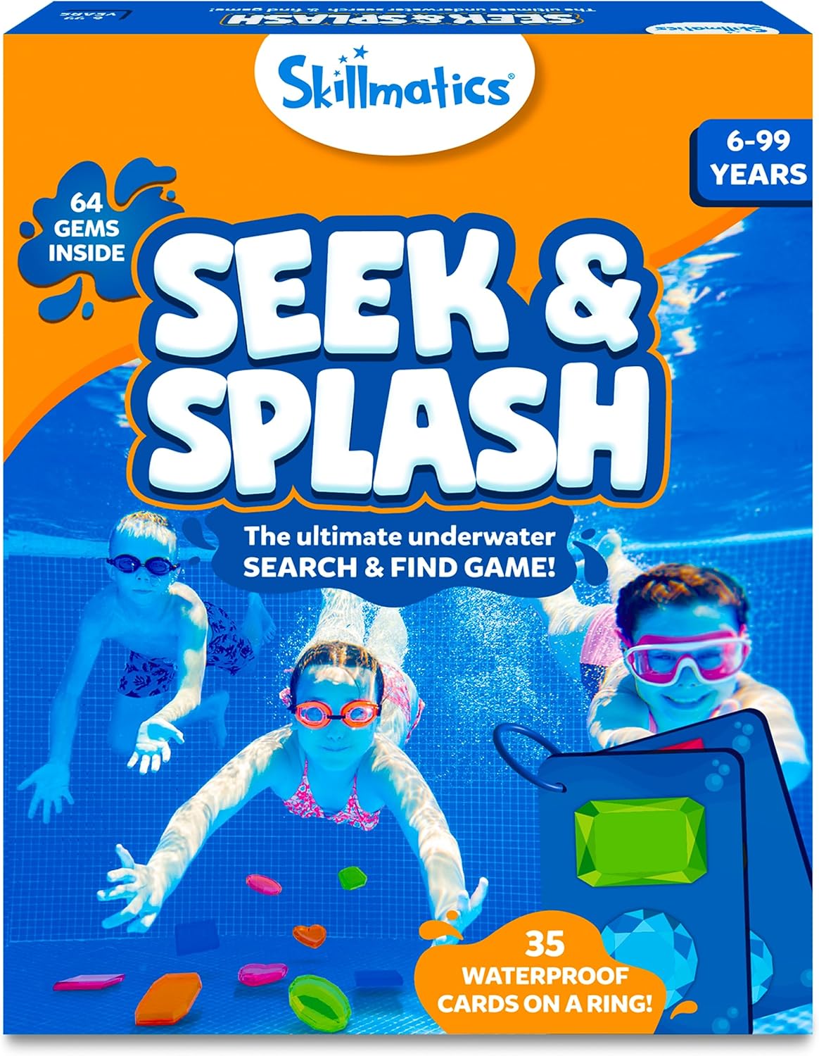 Skillmatics Pool Toys - Seek & Splash, Search & Find Water Game, Swimming Pool Dive Toy for Kids, Summer Fun & Gifts for Boys & Girls Ages 6, 7, 8, 9, 10, 11 & Up, Includes 64 Colorful Gems