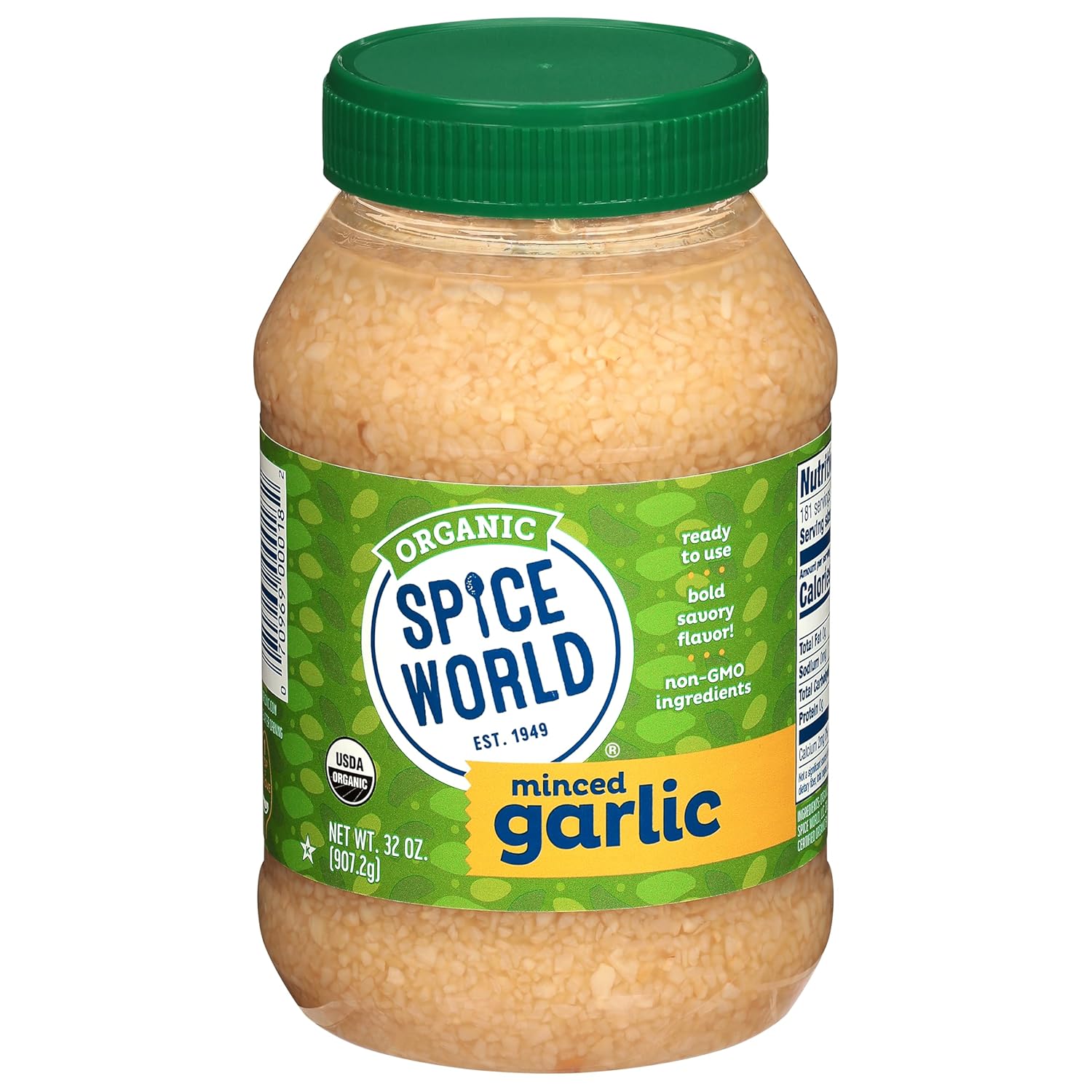 Spice World Organic Minced Garlic – Bulk 32oz Container, USDA Certified Organic with Non-GMO Ingredients – Ready-to-Use Seasonings for Cooking, Reduce Prep Work and Easily Add Flavor