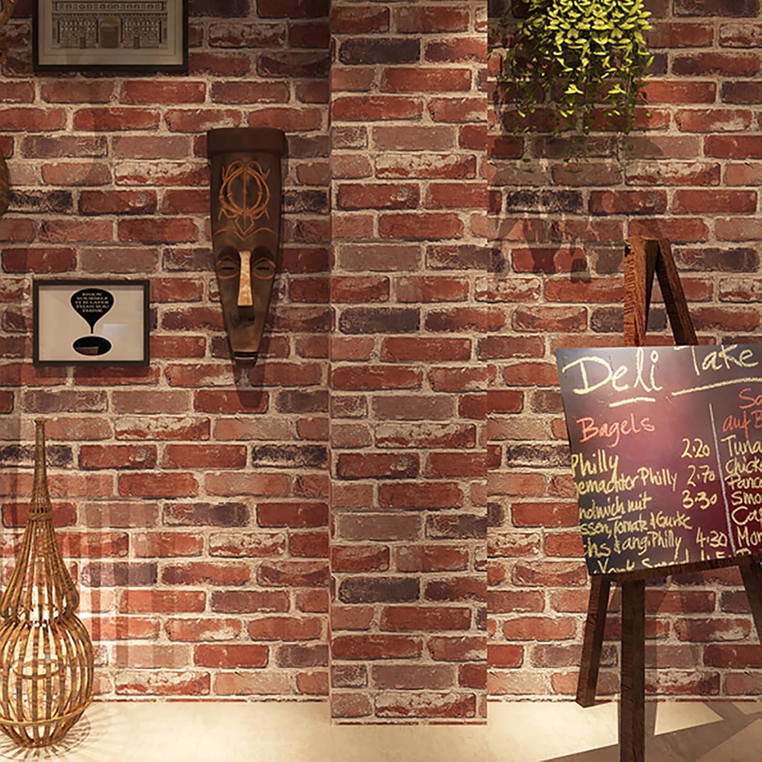 Trafagala Red Brick Wallpaper Vintage Gothic Fake Brick Wallpaper 3D Effect for Living Room Fireplace Feature Wall Bedroom Ceilings Cream Kitchen