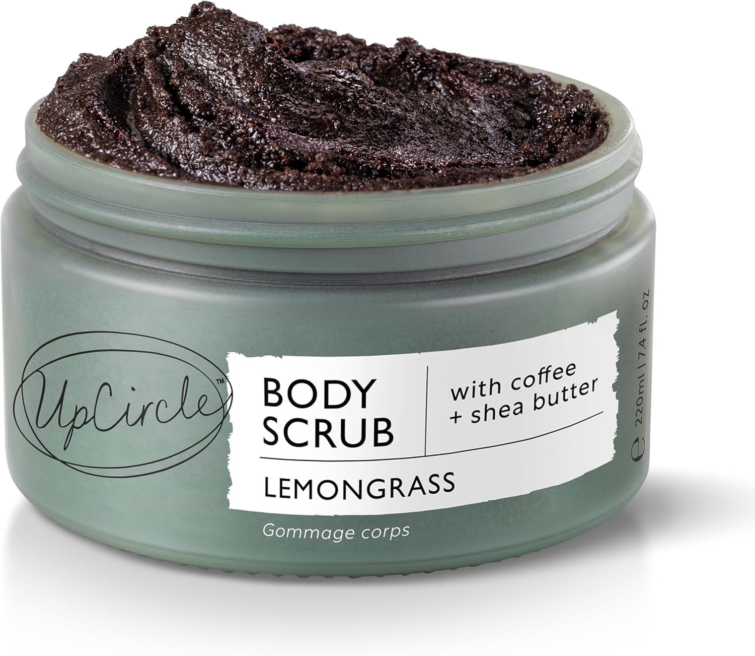UpCircle Exfoliating Coffee Body Scrub with Lemongrass 220ml - Sea Salt, Shea Butter + Coconut Oil - Exfoliates Your Skin + Improves Circulation - Natural, Vegan Exfoliator For Soft, Smooth Skin