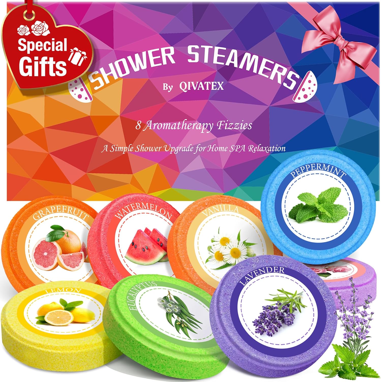 Qivatex Gifts for Women: Shower Steamers Aromatherapy, Birthday Gifts for Women, Mum, Nanny, Girls, Teen SPA Stress Relief Bath Bombs Set Personalised Gift (8 Scents)