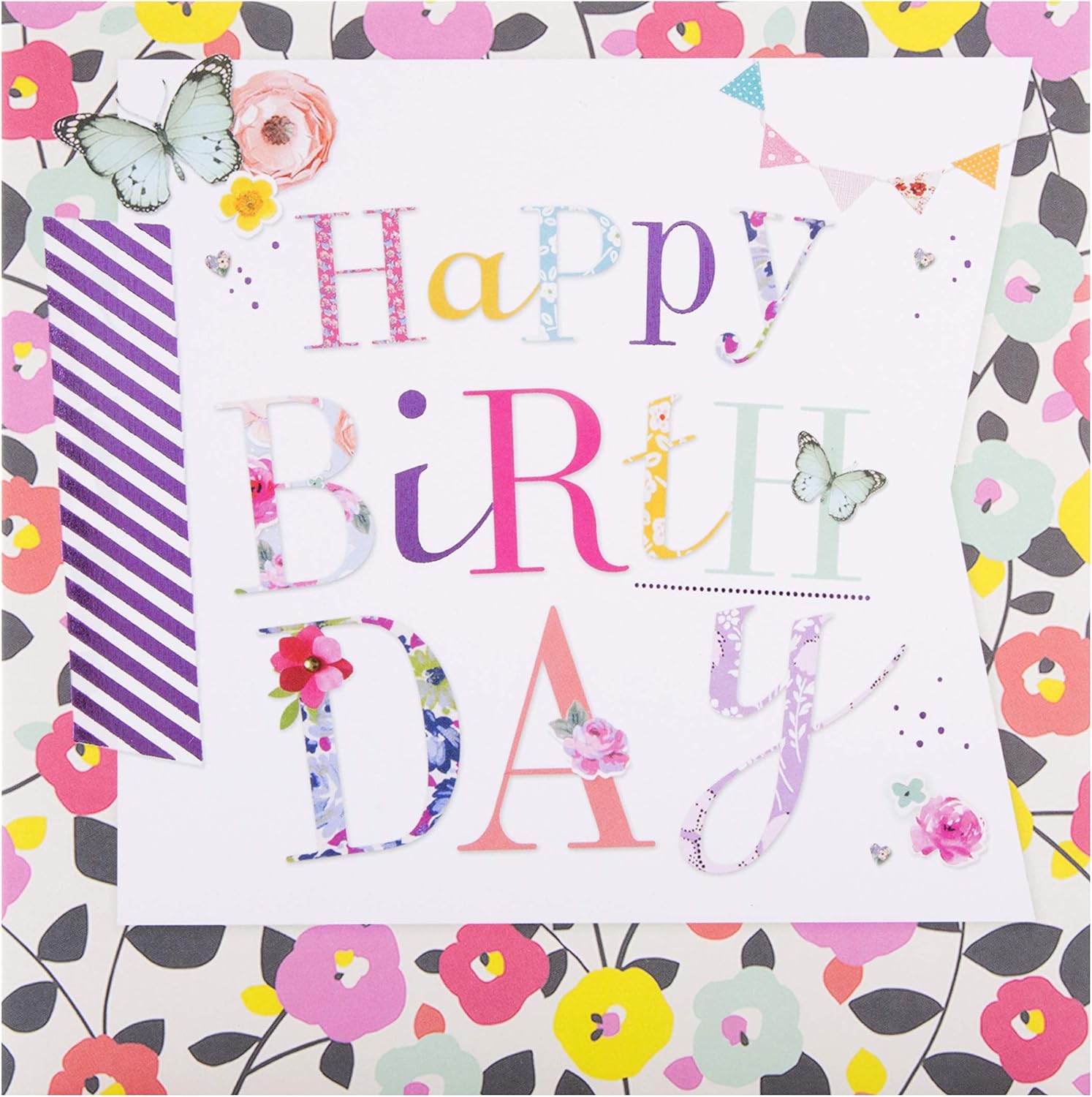 Hallmark Happy Birthday Card, Butterfly & Floral Design, Female Friend, Pink