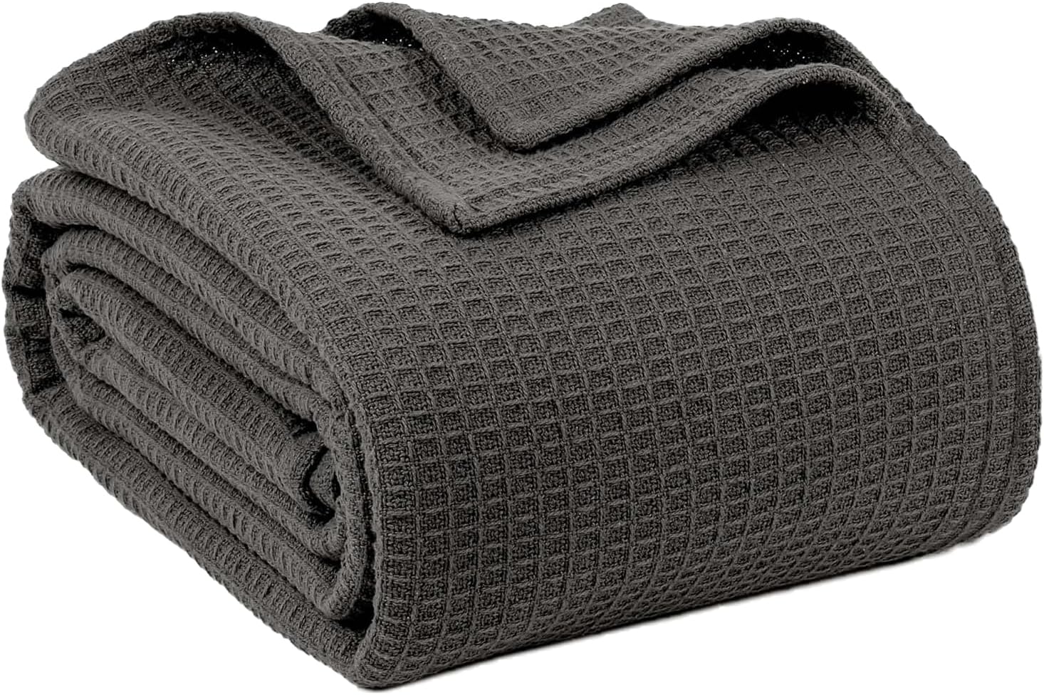 100% Cotton Blankets Queen Size for Bed - Waffle Weave Blankets for Summer, Lightweight and Breathable Soft Woven Blanket for Spring, (Dark Grey, Queen (90" x 90"))